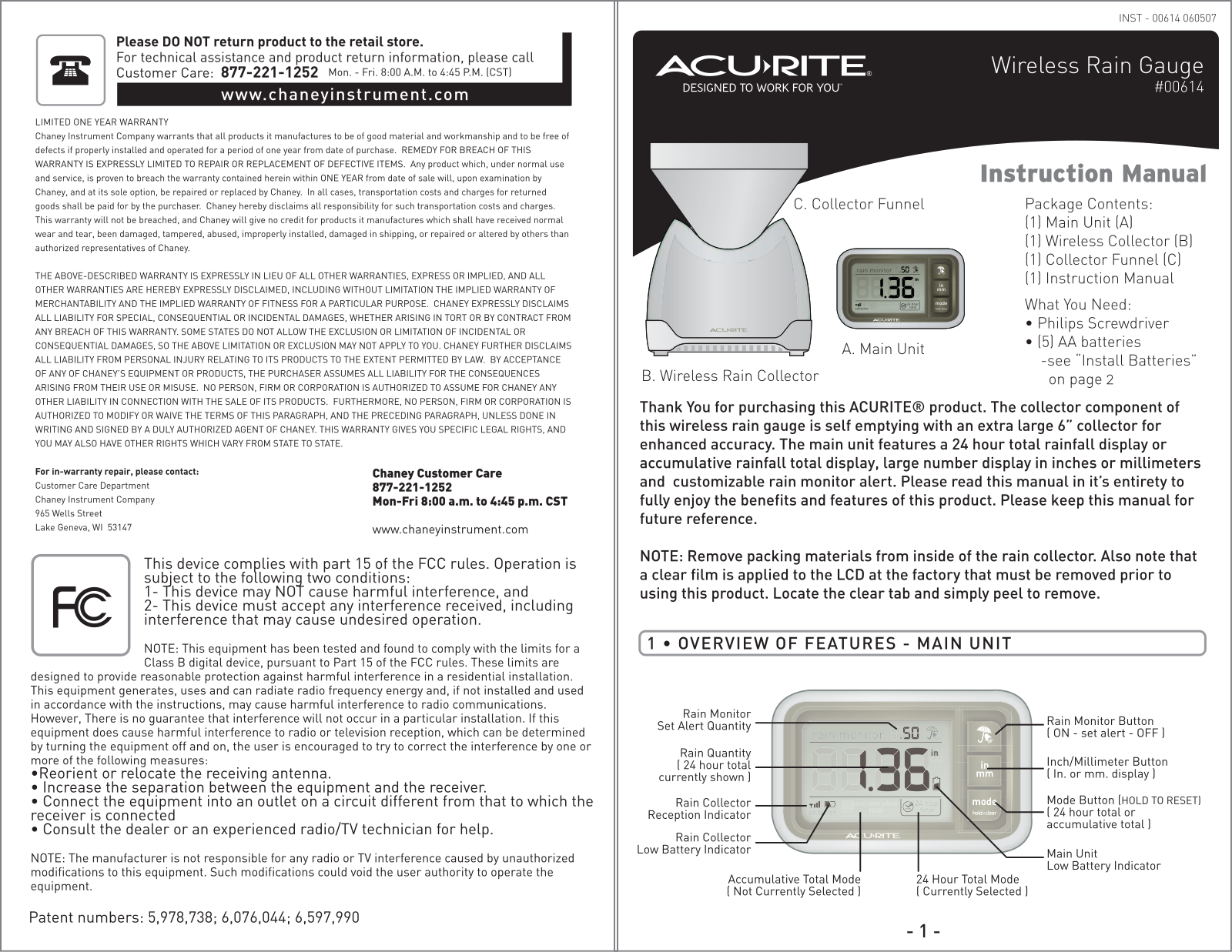 Chaney Instrument 00614TX User Manual