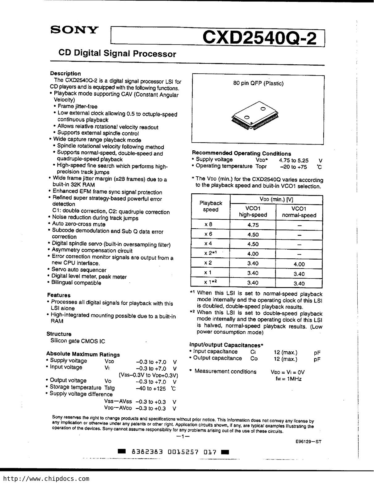 Sony CXD2540Q-2 Datasheet