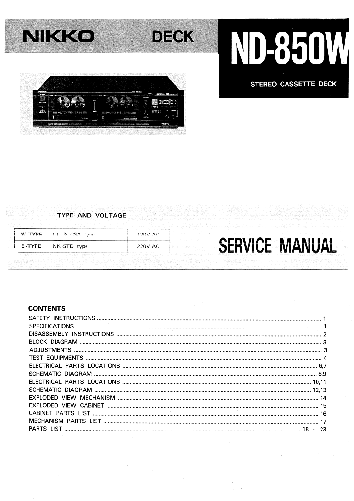 Nikko ND-850-W Service Manual