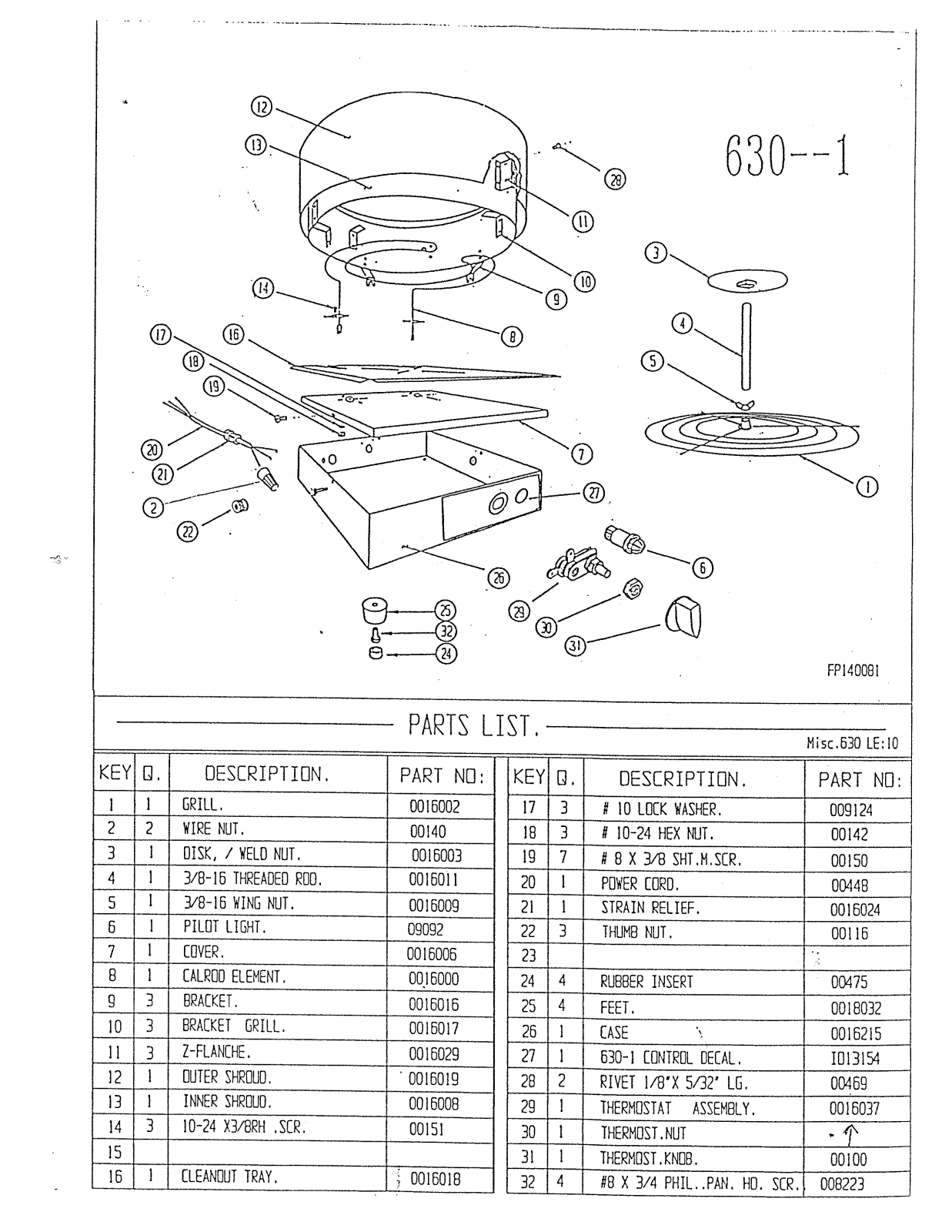 Wisco 630 Parts List