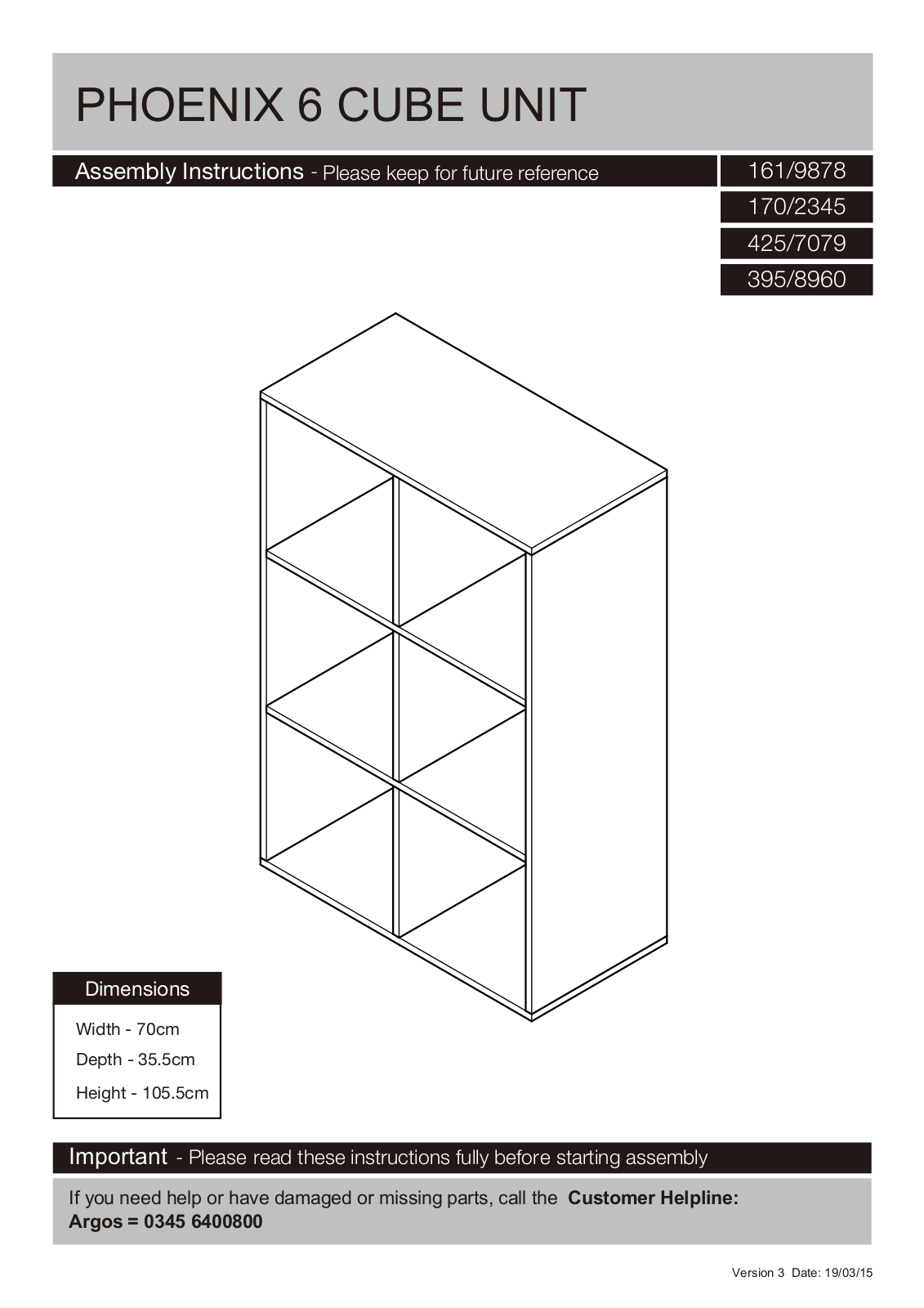 Argos PHOENIX 6 CUBE UNIT ASSEMBLY INSTRUCTIONS