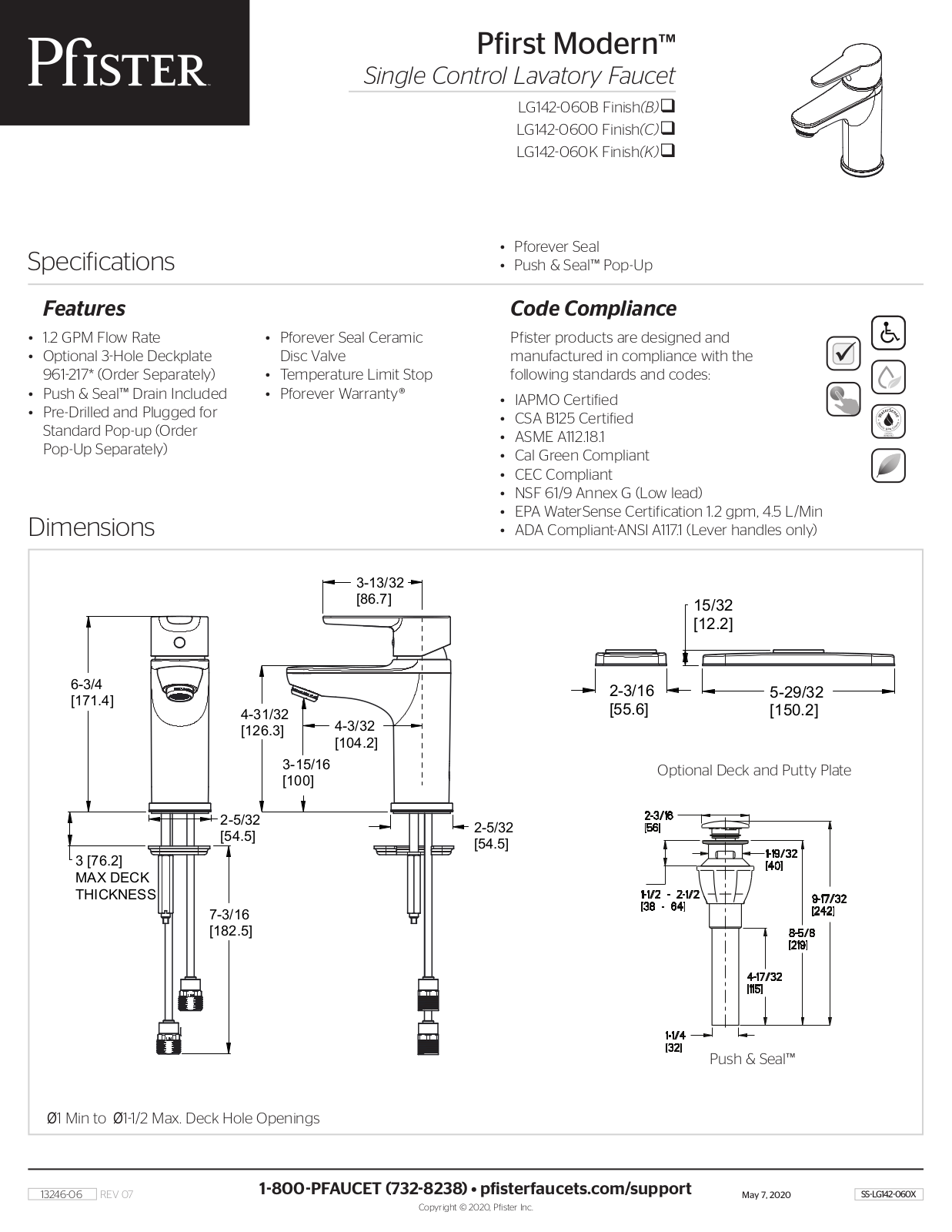 Pfister PPR10502 Specifications - ManualMachine.com
