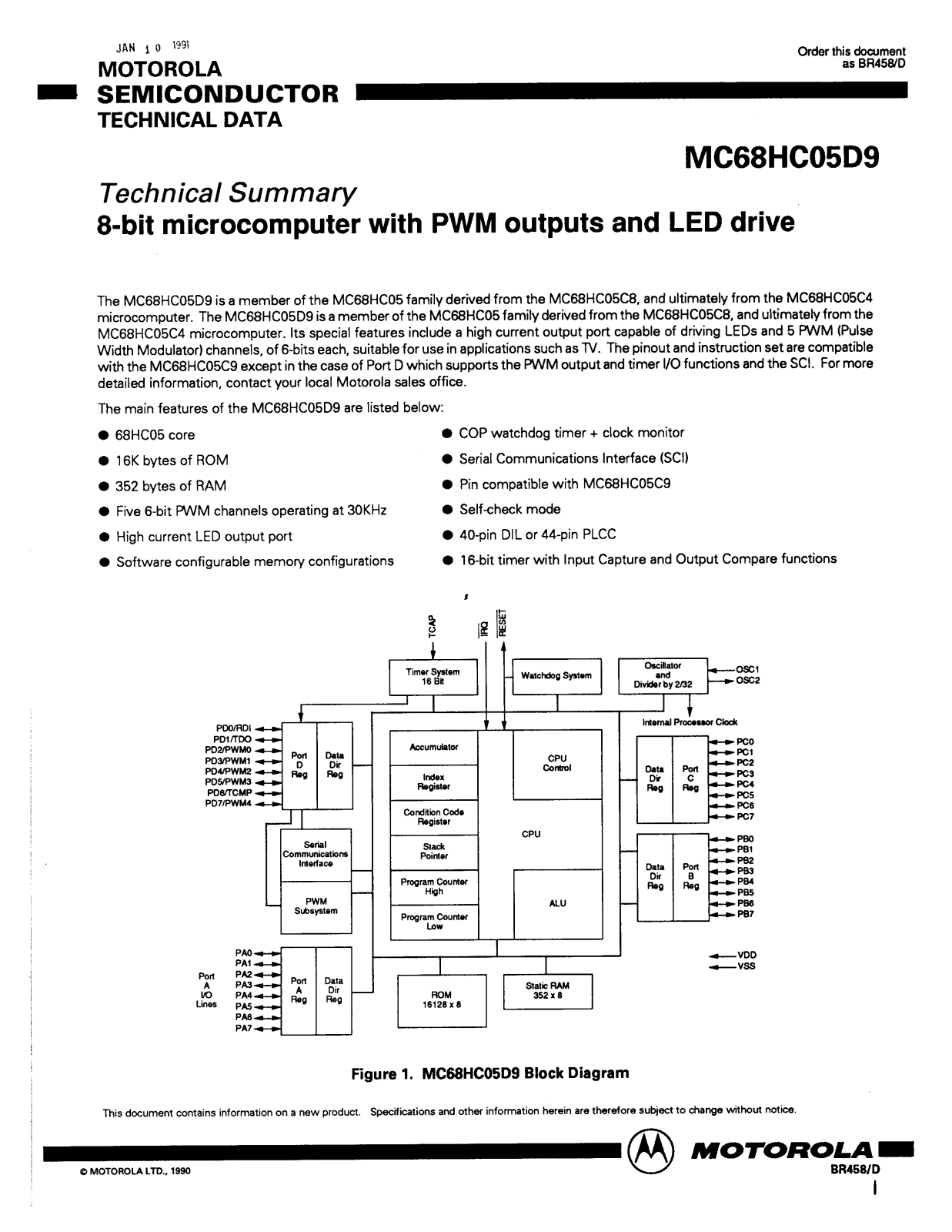 Motorola MC68HC05D9 Datasheet