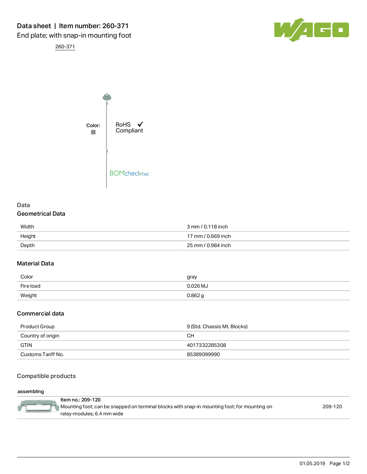 Wago 260-371 Data Sheet