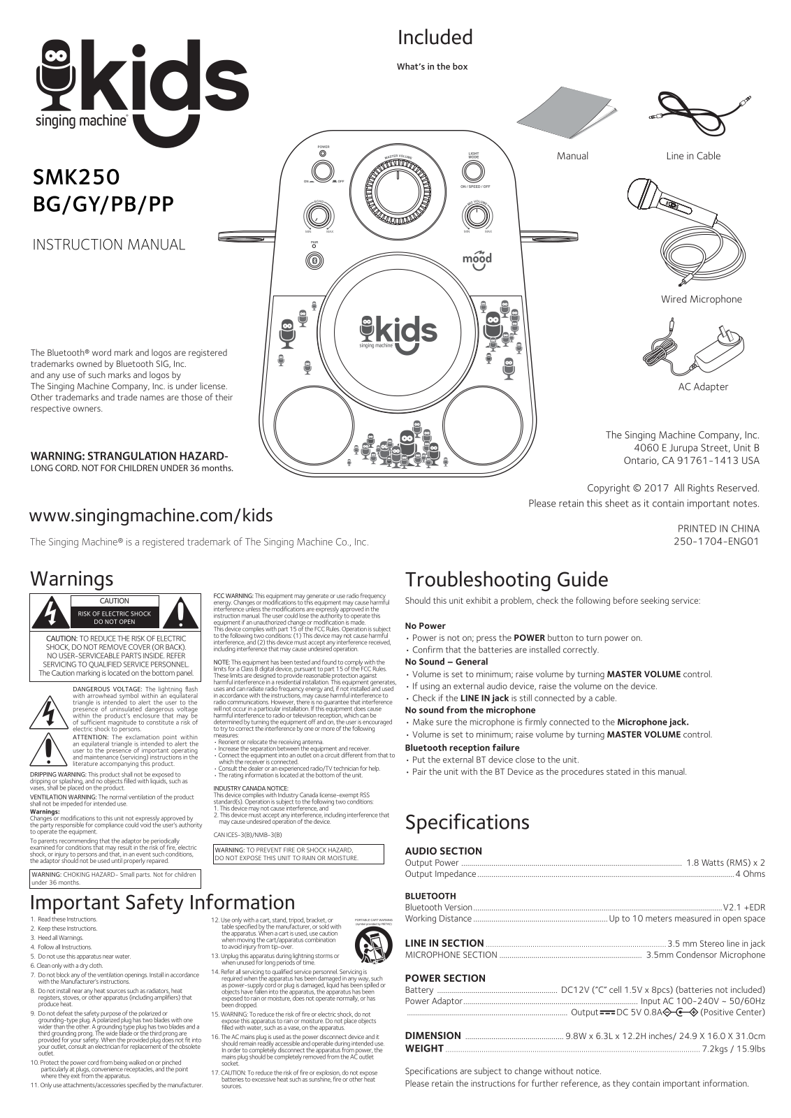 Singing Machine SMK250 User Manual