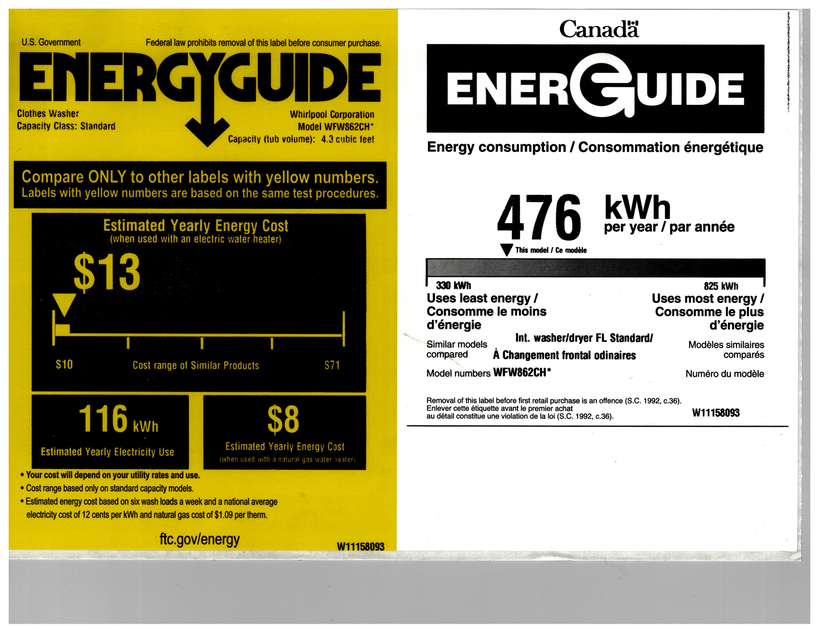 Whirlpool WPWADREC8621 Energy manual