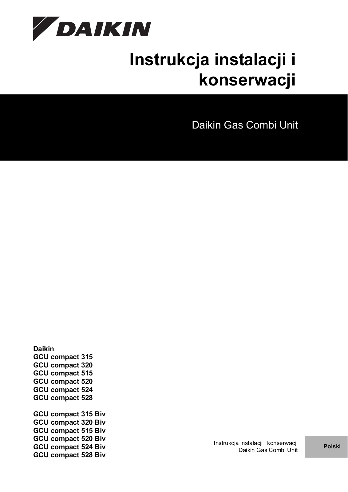 Daikin GCU compact 315, GCU compact 320, GCU compact 515, GCU compact 520, GCU compact 524 Installation manuals