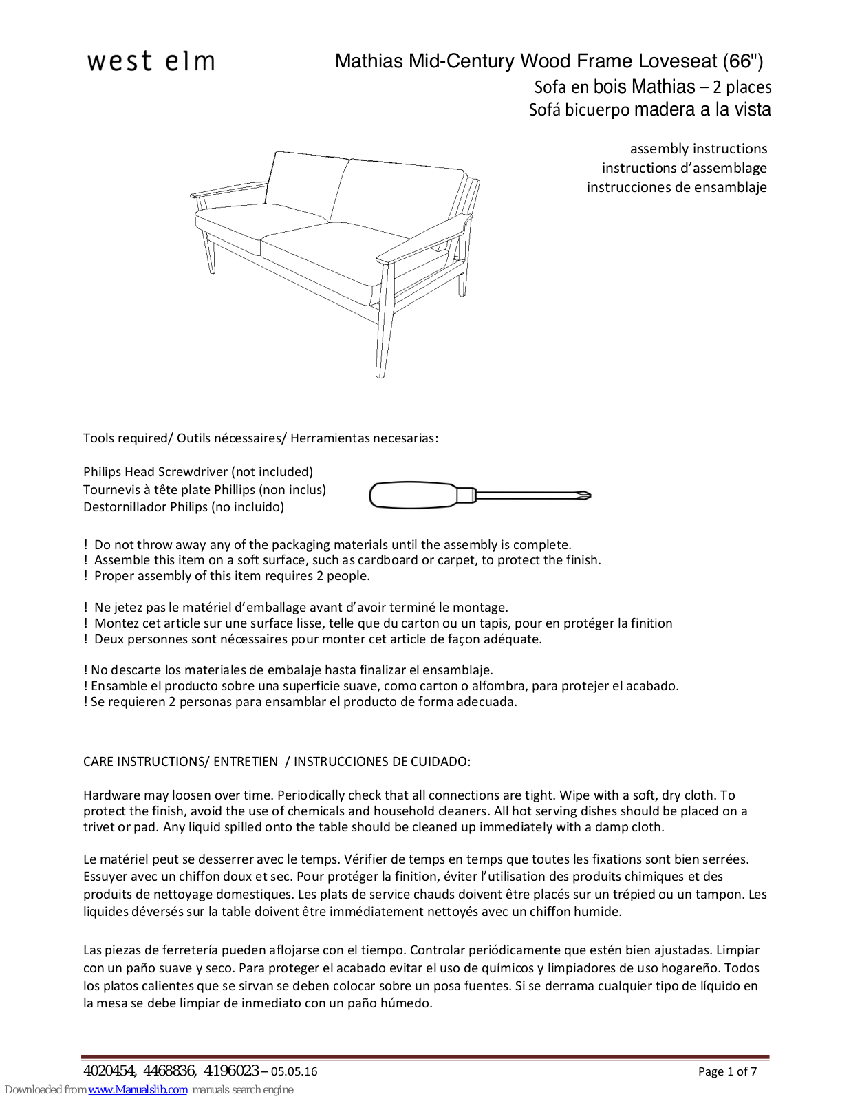 West Elm Mathias Mid-Century Wood Frame Loveseat (66