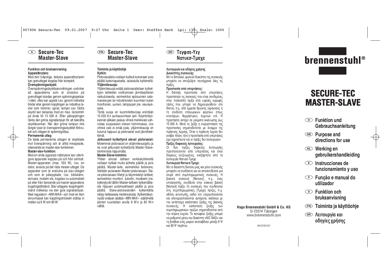 Brennenstuhl Master-Slave Operating Instructions