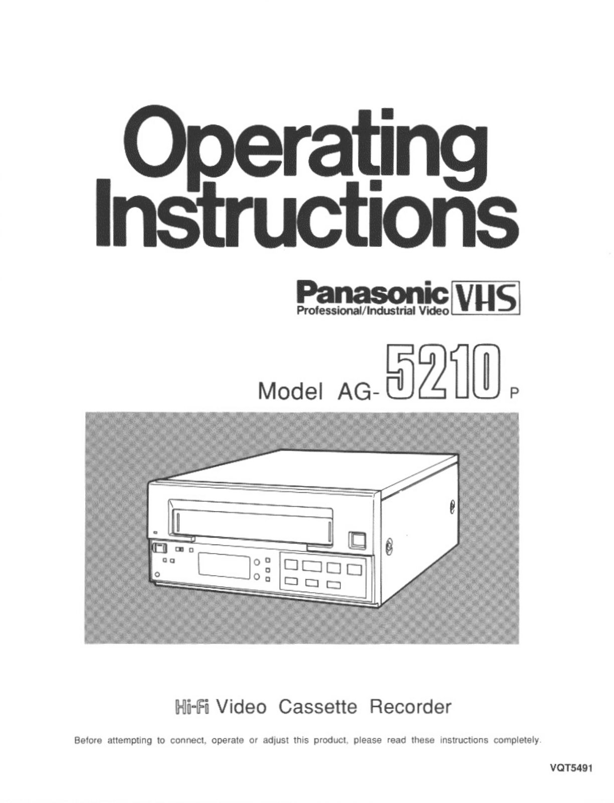 Panasonic ag5210p Operation Manual