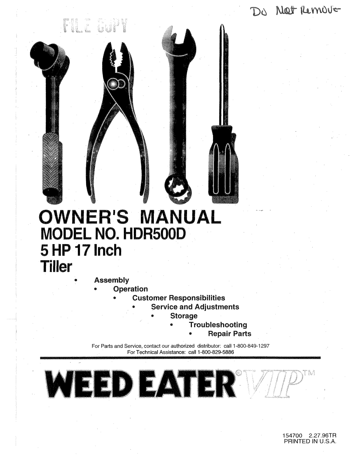 Weed Eater HDR500D User Manual