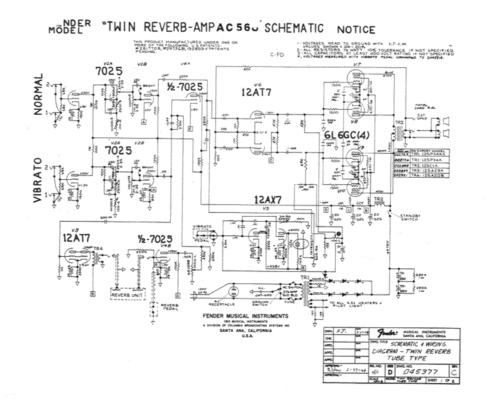 Fender Twin-AC568 Schematic