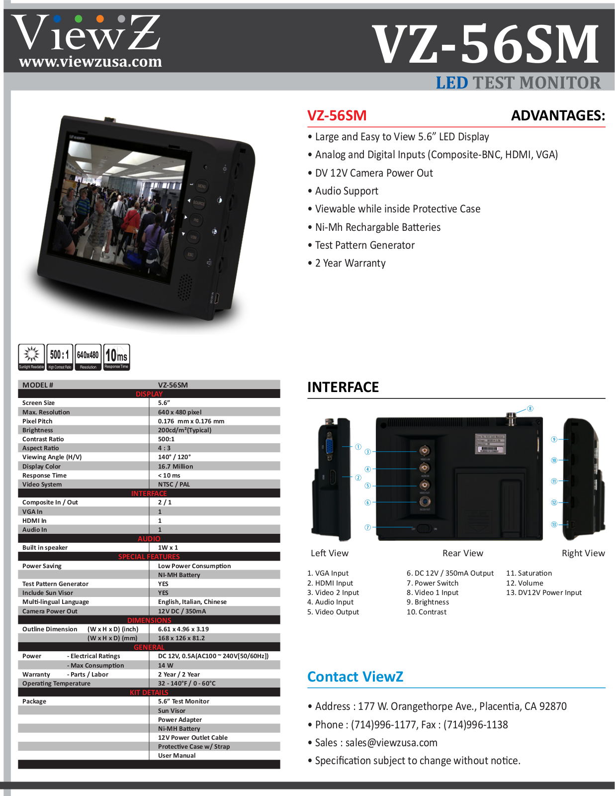 ViewZ VZ-56SM Specsheet