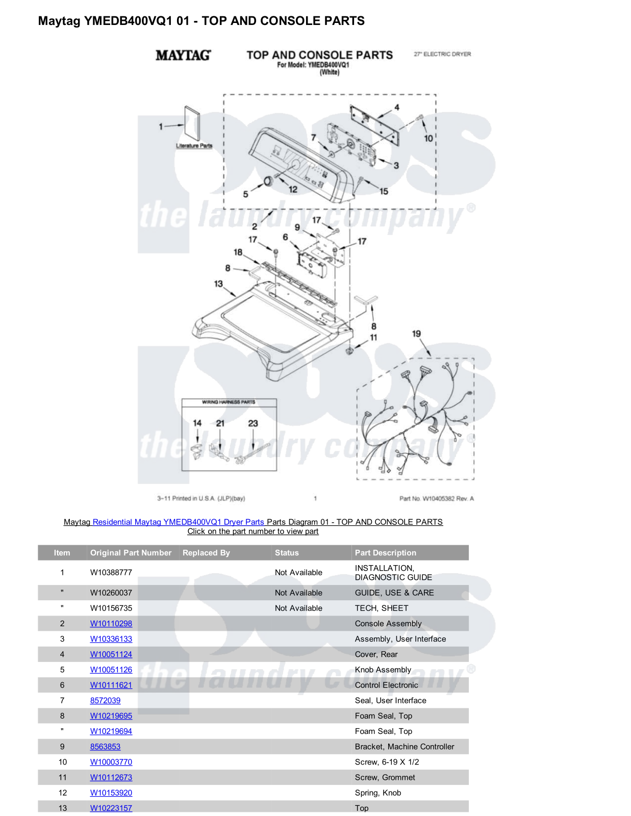 Maytag YMEDB400VQ1 Parts Diagram