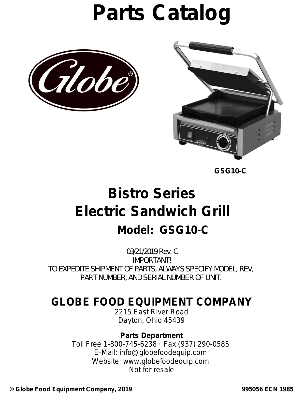 Globe GSG10-C Parts List