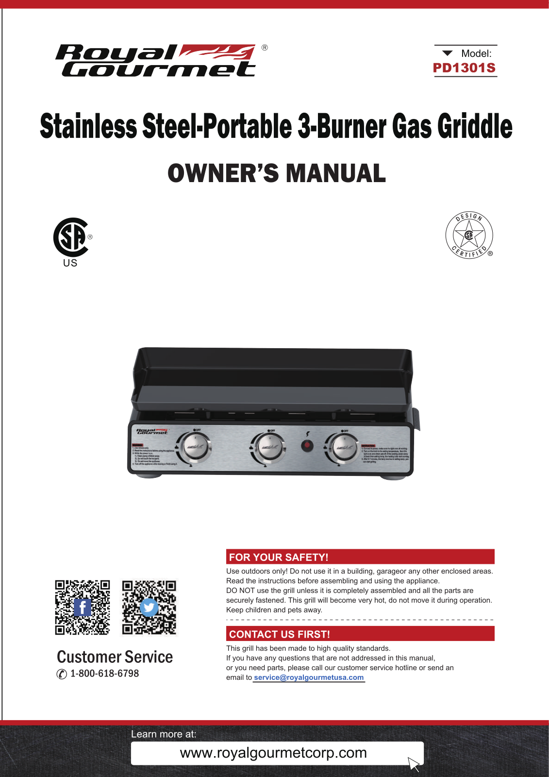 Royal Gourmet PD1301S User Manual