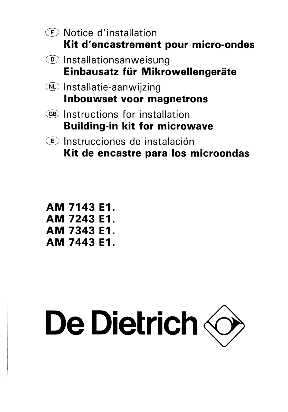 De dietrich AM7343E1, AM7143E1, AM7243E1, AM7443E1 User Manual