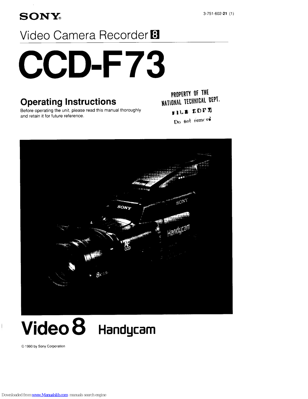 Sony Video8 Handycam CCD-F73 Operating Instructions Manual