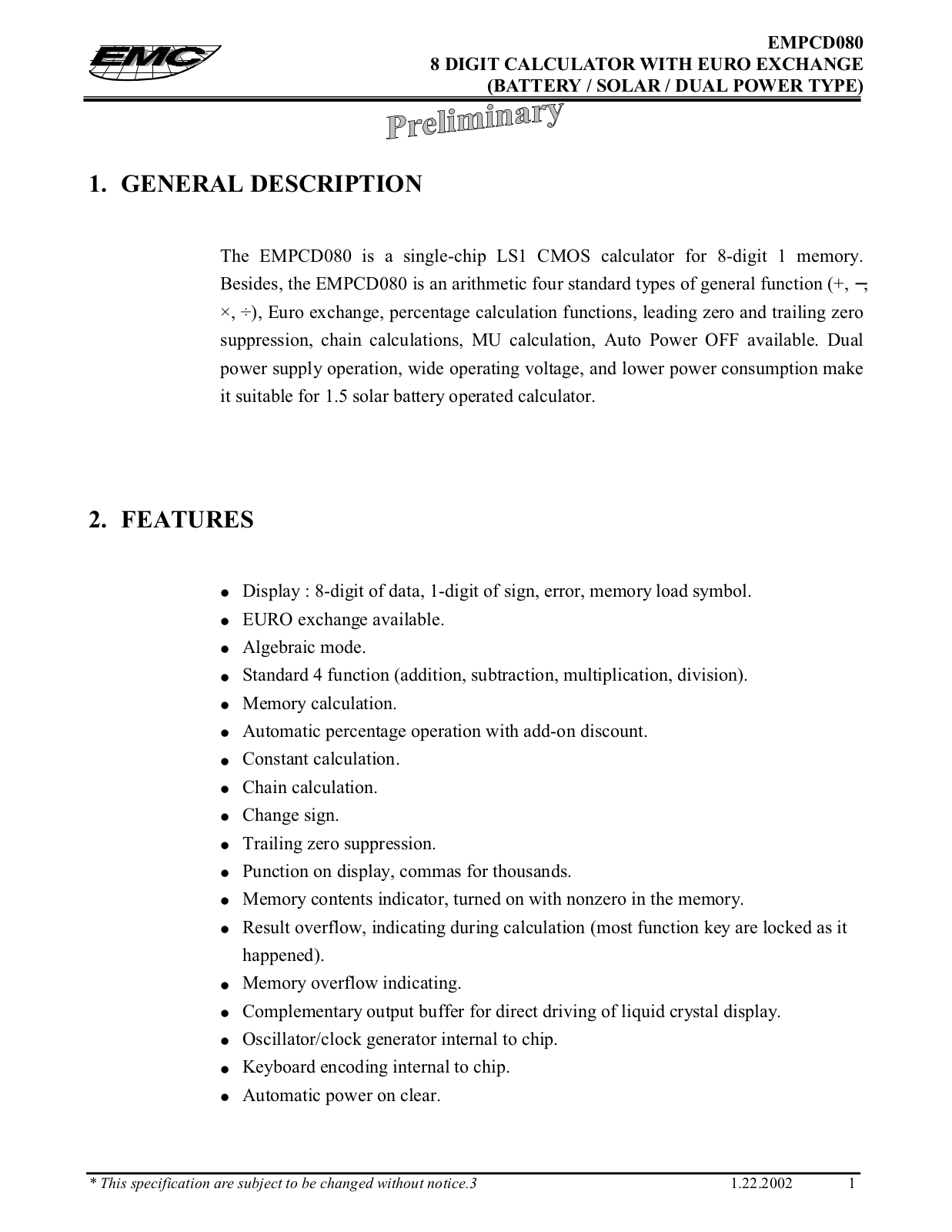 ELAN EMPCD080 Datasheet