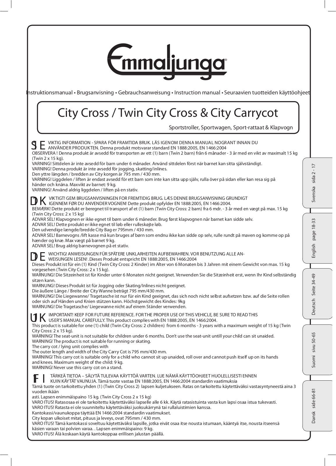 Emmaljunga Twin City Cross User Manual