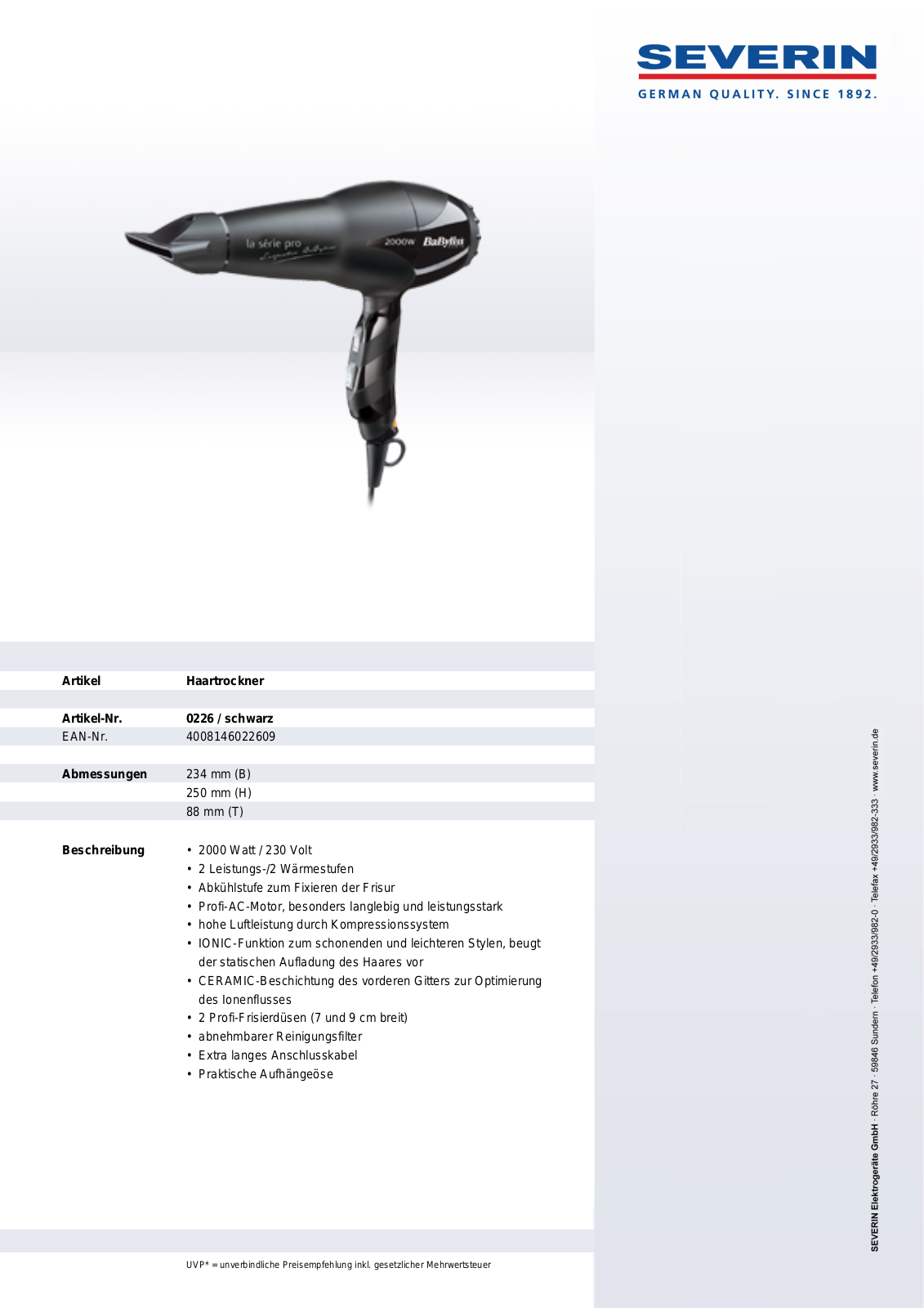 Severin 0226 DATASHEET