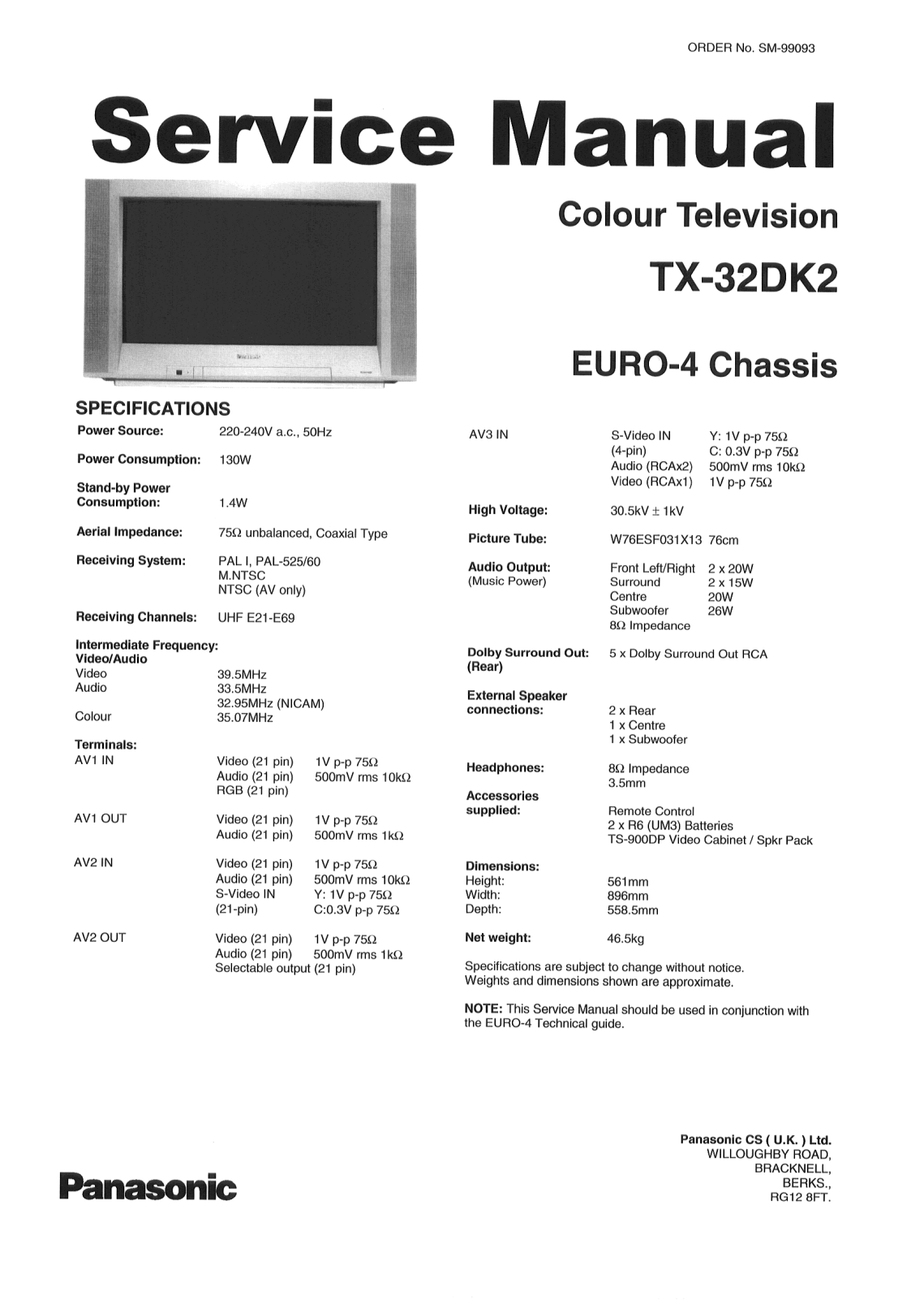 Panasonic TX-32DK2 EURO4 Schematic