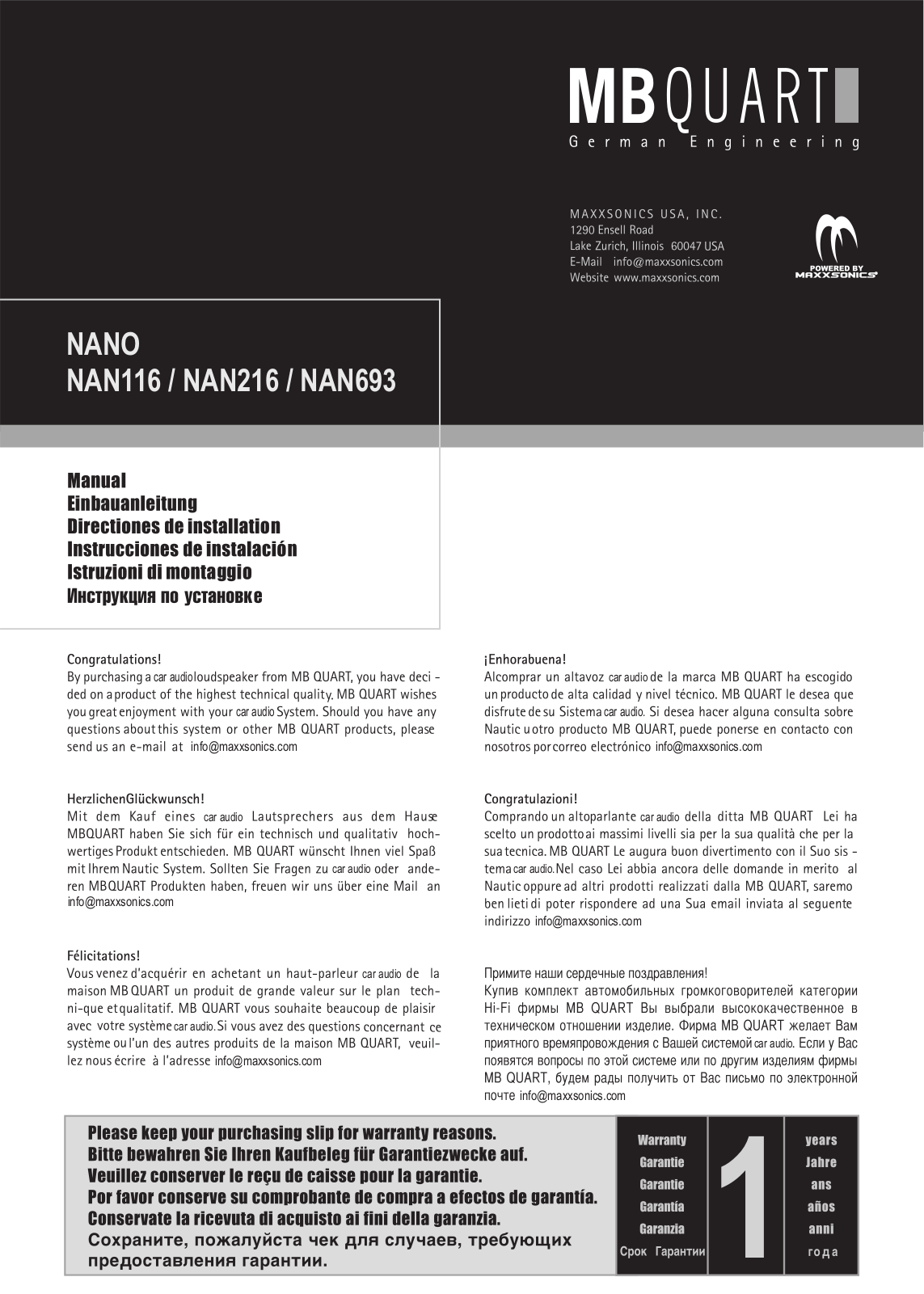 MB QUART NAN116 User Manual