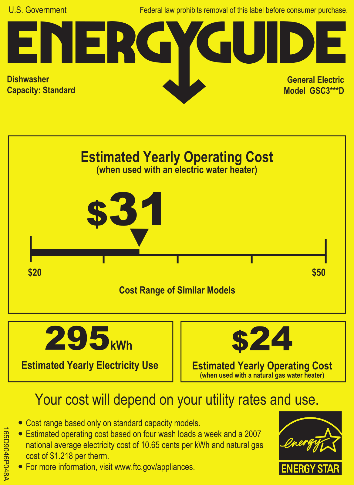 General Electric GSC3500DBB Energy Guide