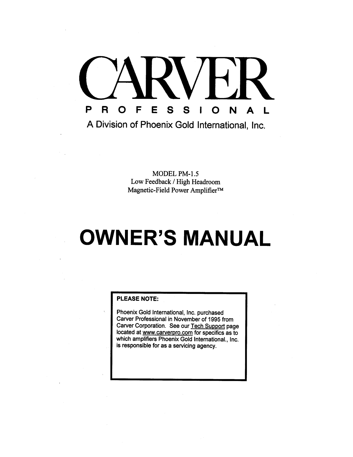 Carver Professional PM-1.5 Owners manual