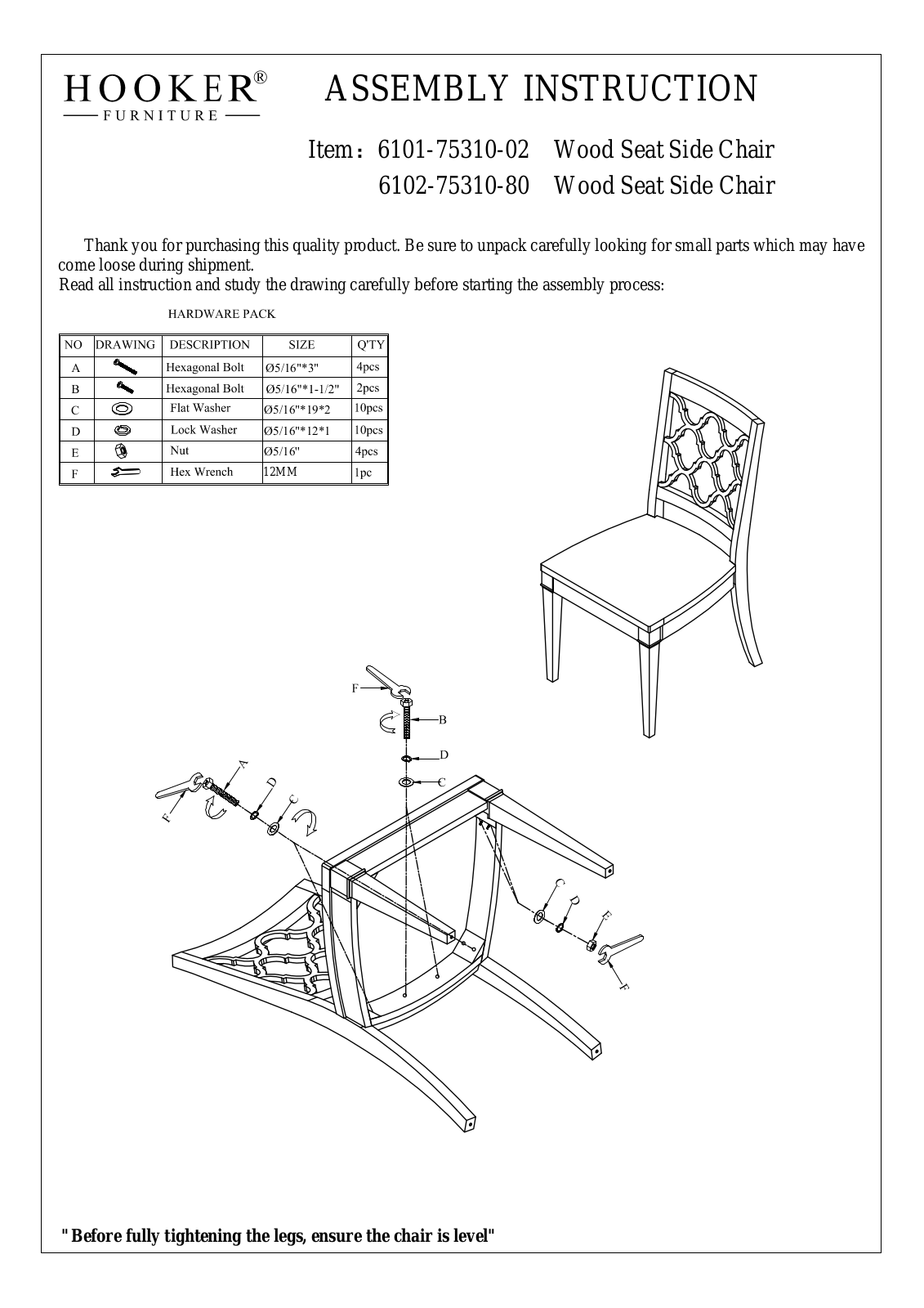 Hooker 6102-75310-80, 6101-75310-02 Assembly Instructions