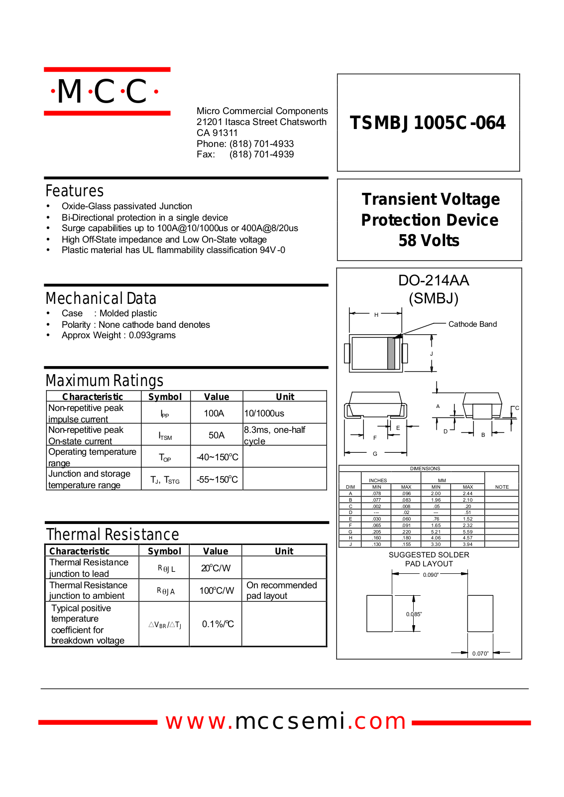 MCC TSMBJ1005C-064 Datasheet