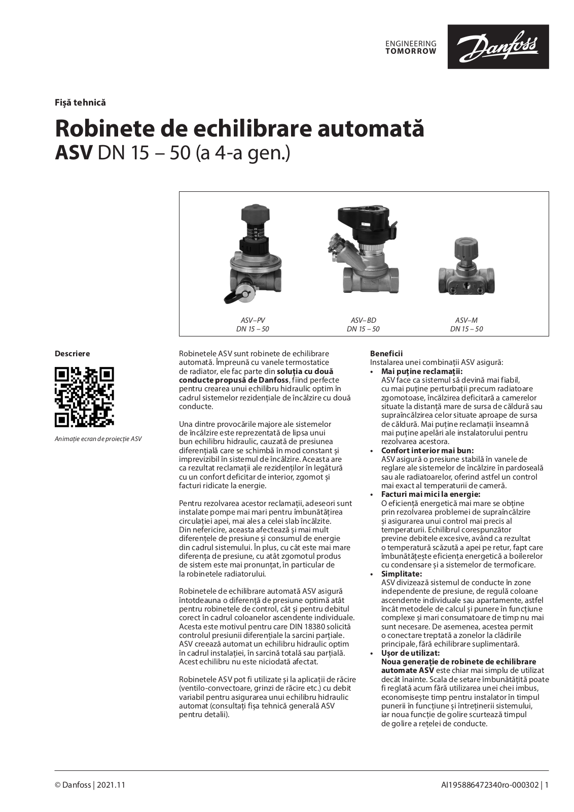 Danfoss ASV-PV DN 15-50, ASV-BD DN 15-50, ASV-M DN 15-50 Data sheet