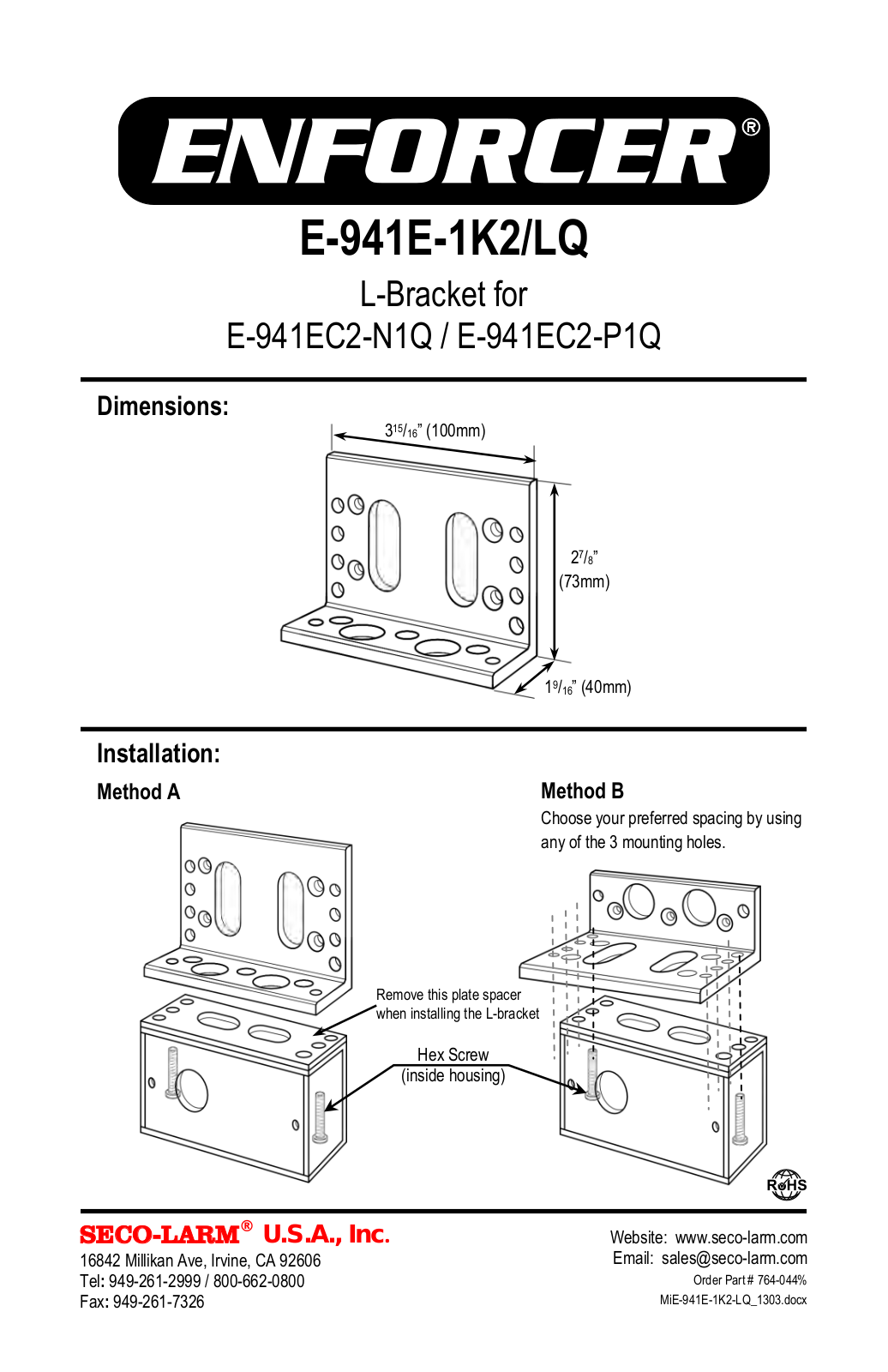 Seco-Larm E-941E-1K2-LQ User Manual