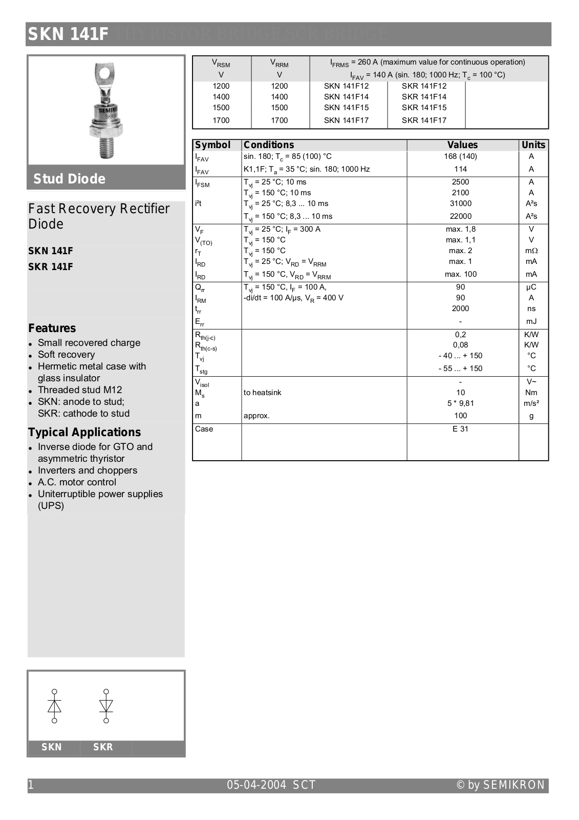 Semikron SKN141F Data Sheet