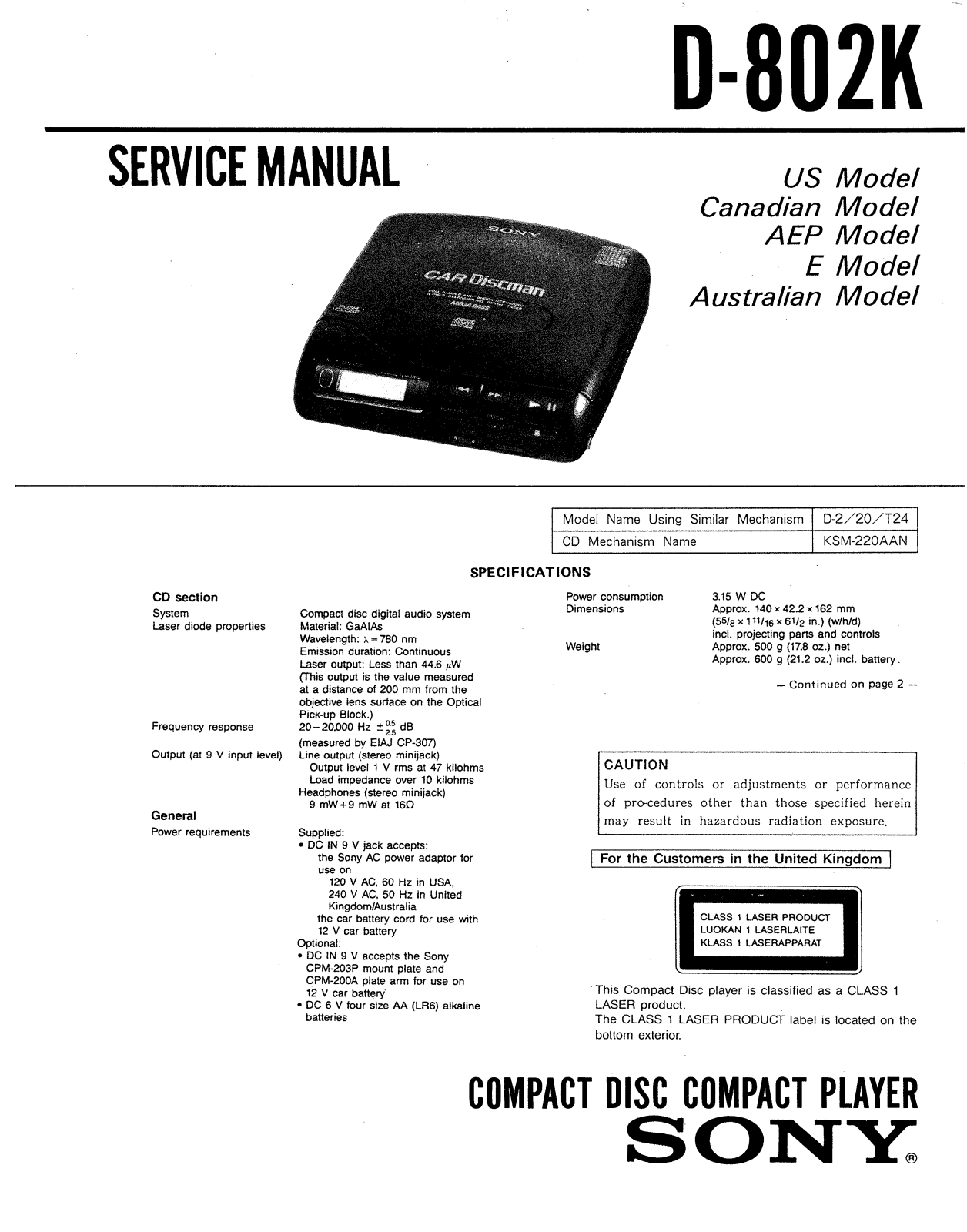 Sony D-802-K Service manual