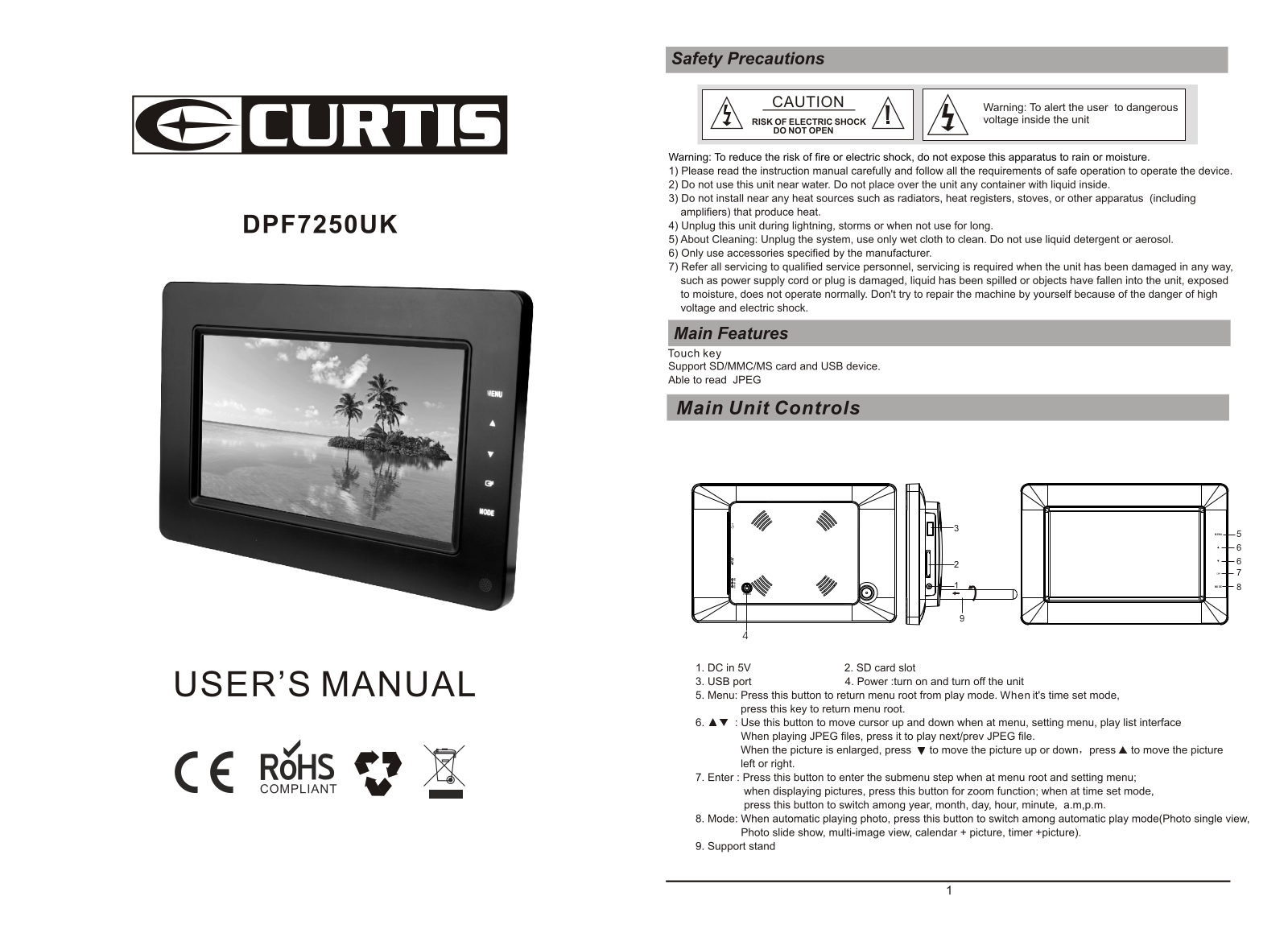 Curtis DPF7250UK User Manual