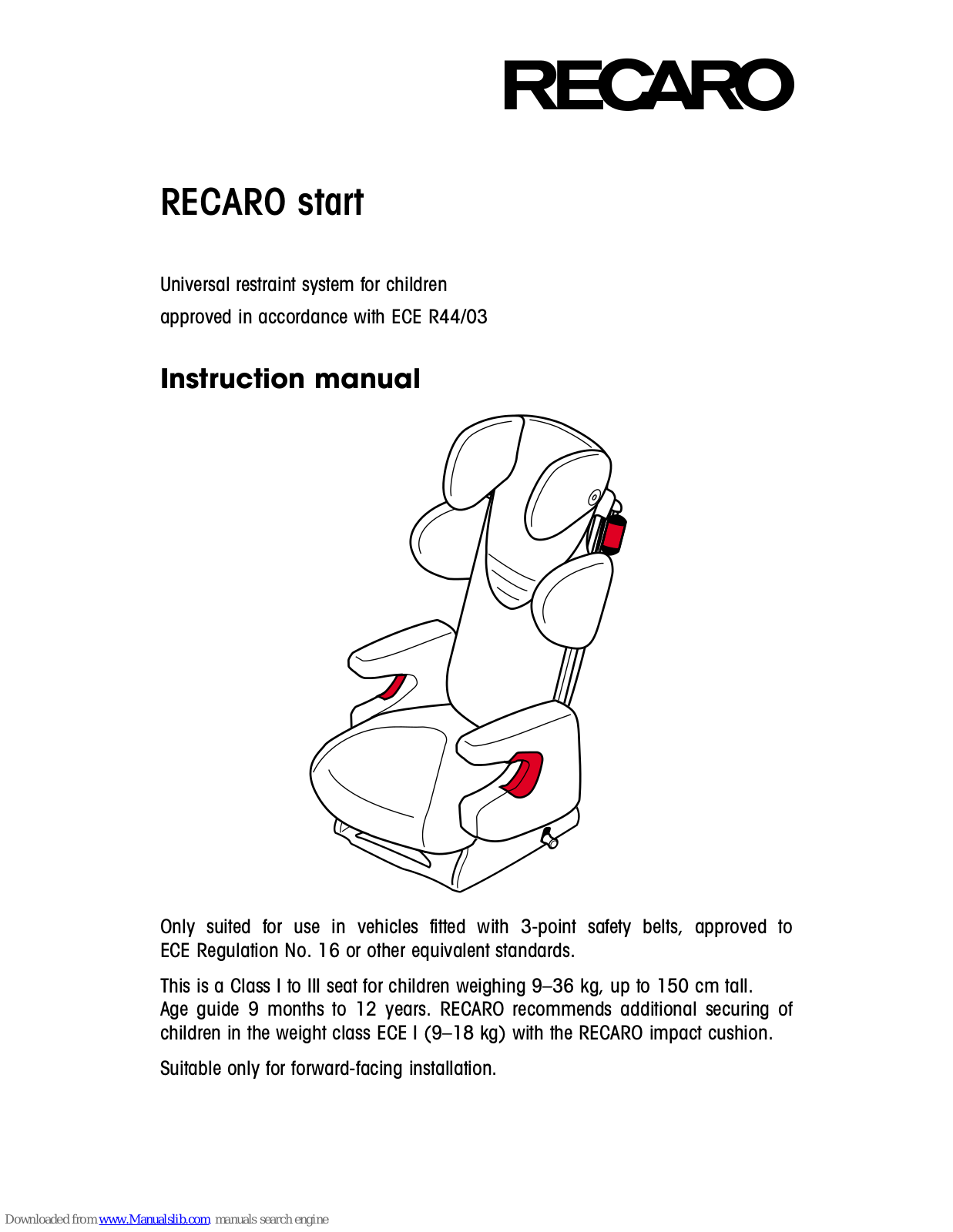 RECARO Car Seat, Start Instruction Manual