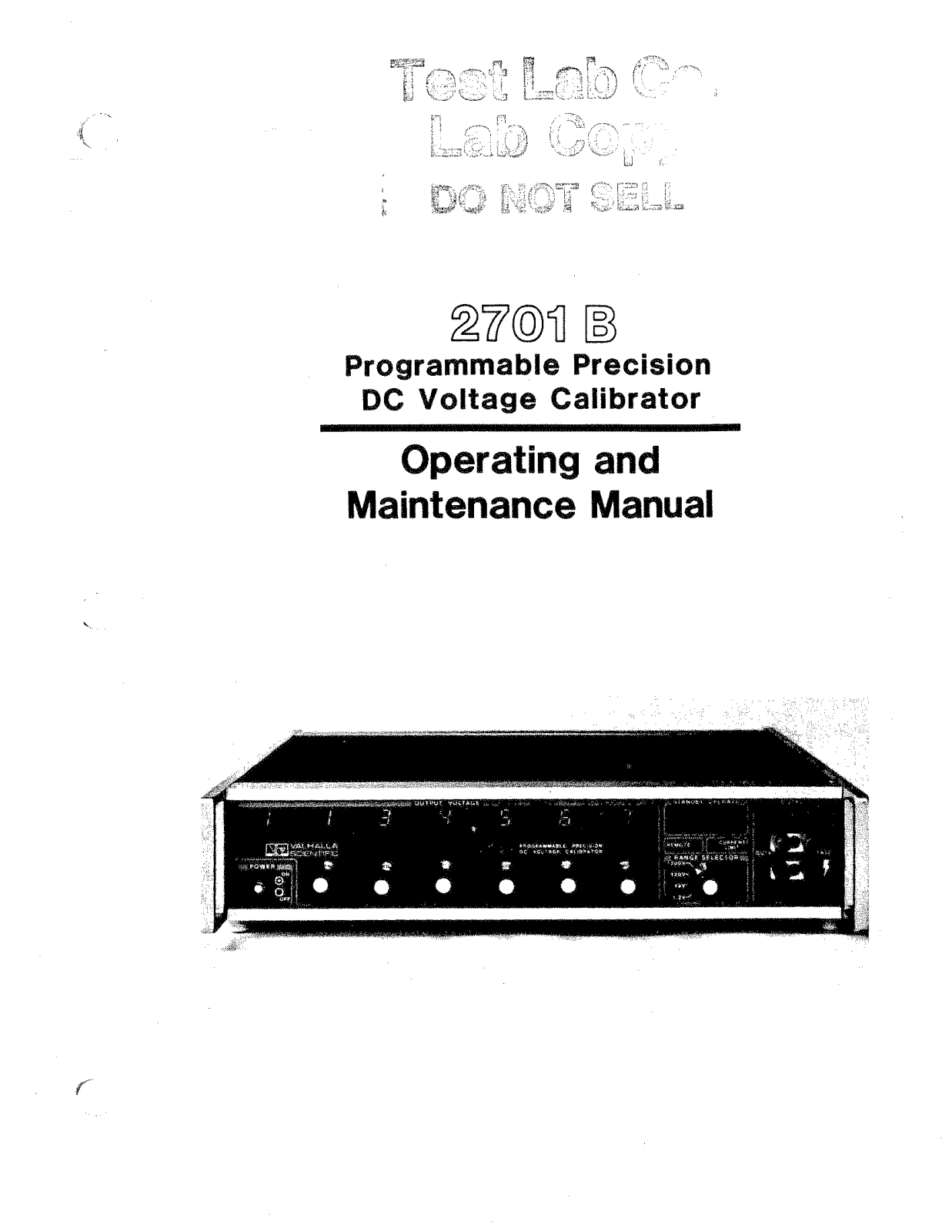 Valhalla Scientific 2701 B Service manual