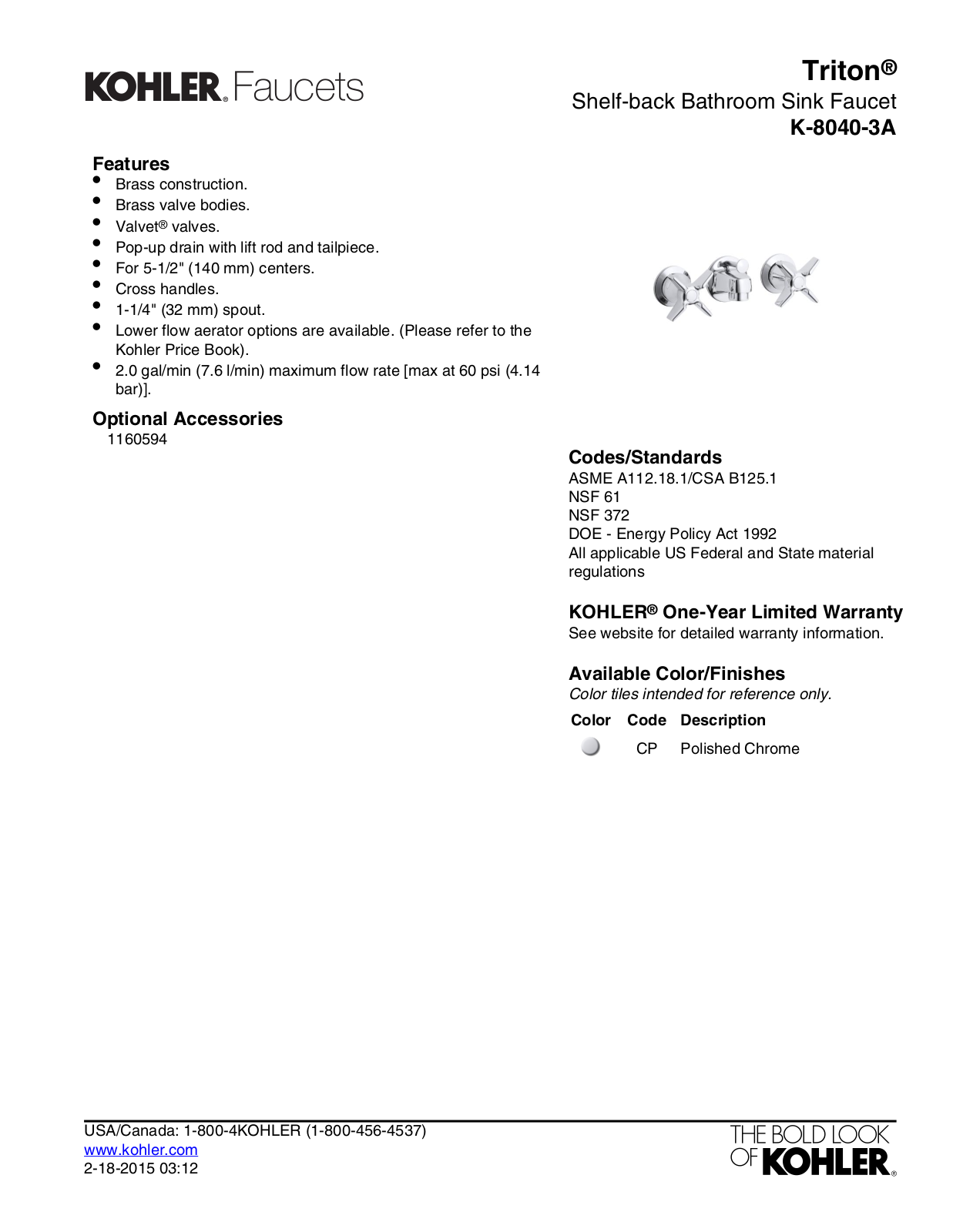 Kohler KOH7063 Specifications - ManualMachine.com