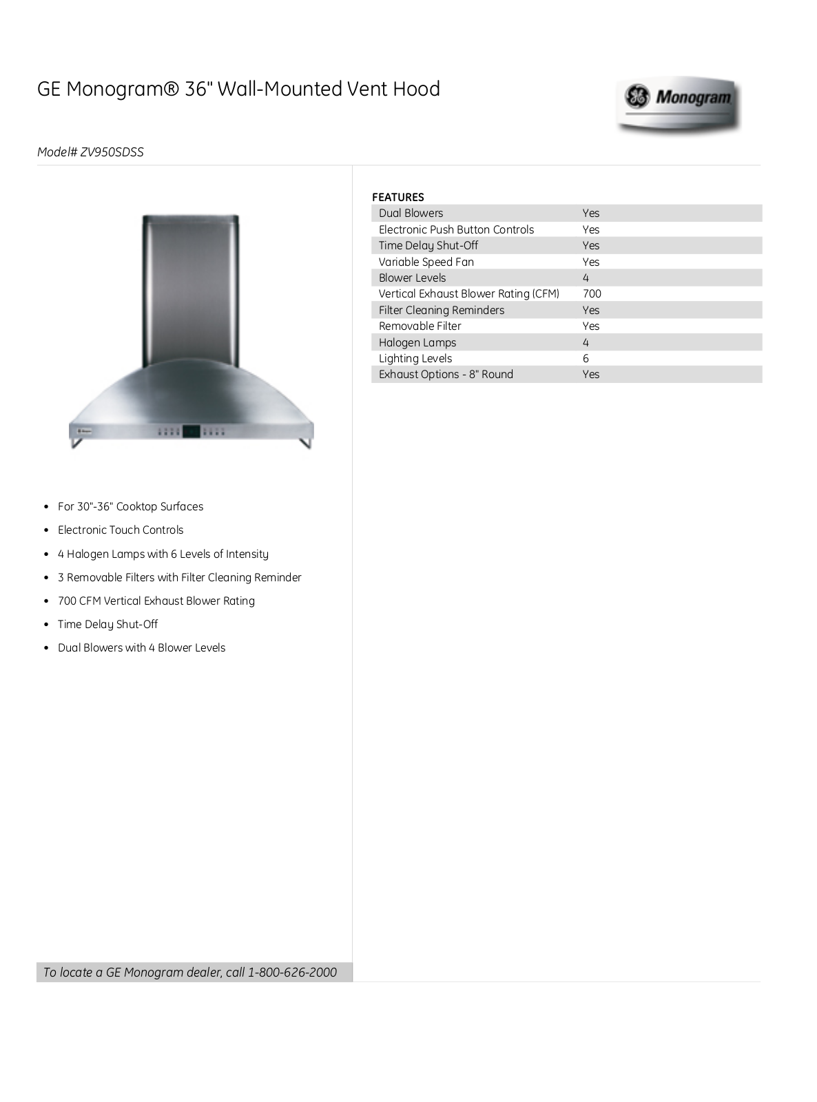 Monogram MORECTWODWRH35 Product Feature manual