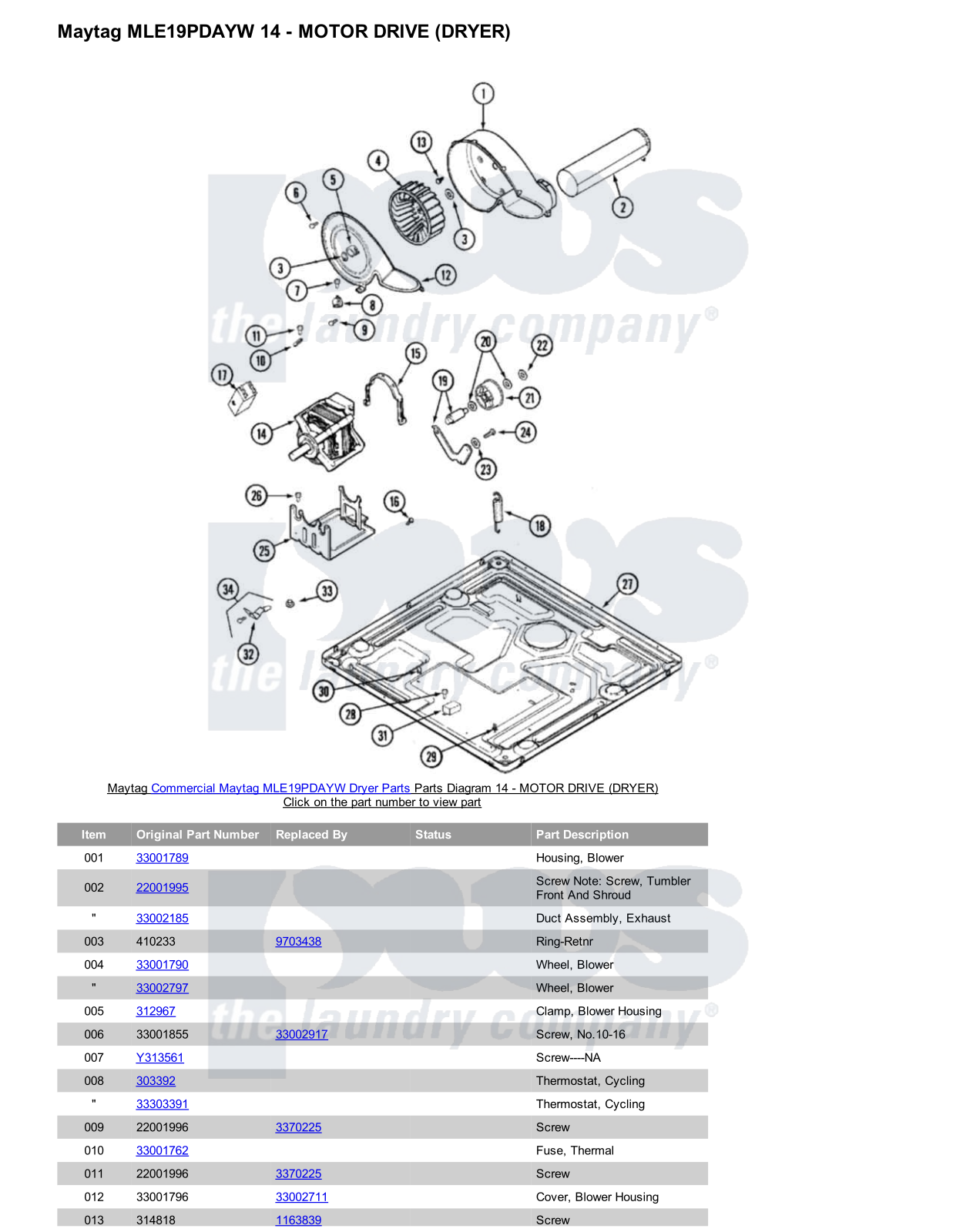 Maytag MLE19PDAYW Parts Diagram