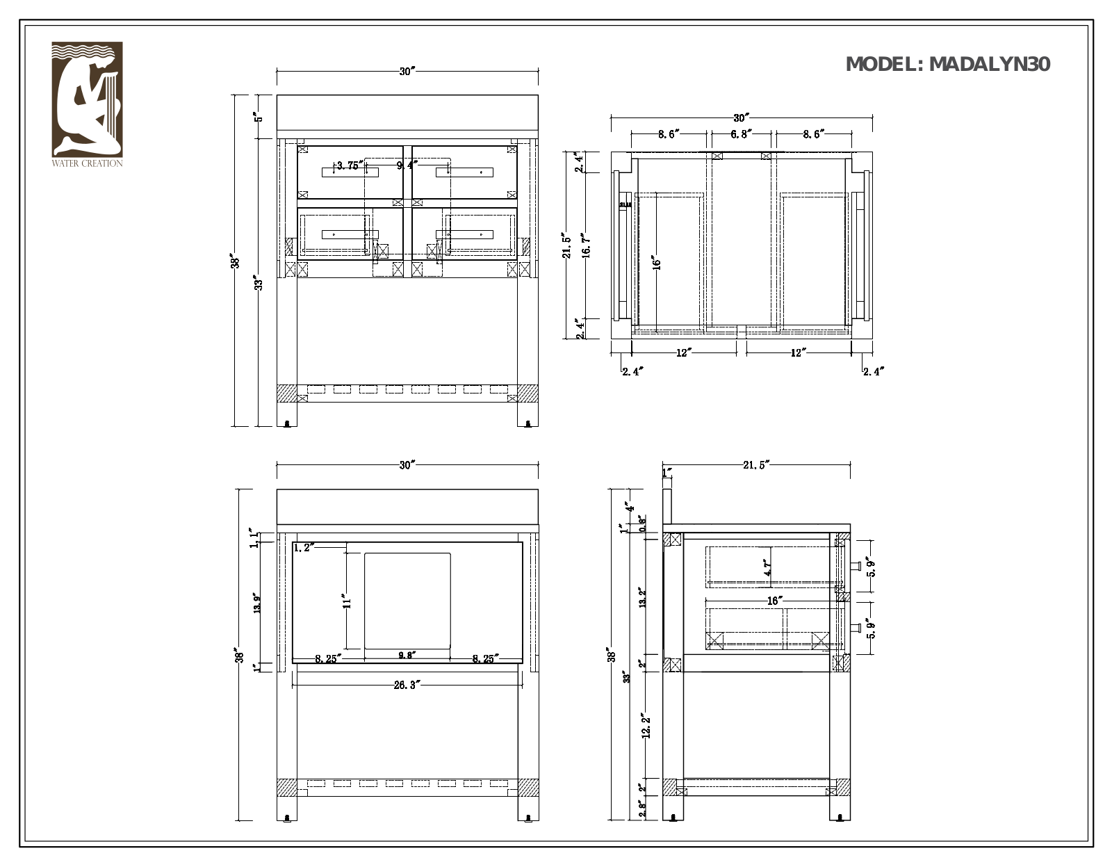 Water Creation MA30C0613MB, MA30C0612MB, MA30B0600MB, MA30D0613MB, MA30D0612MB Specifications