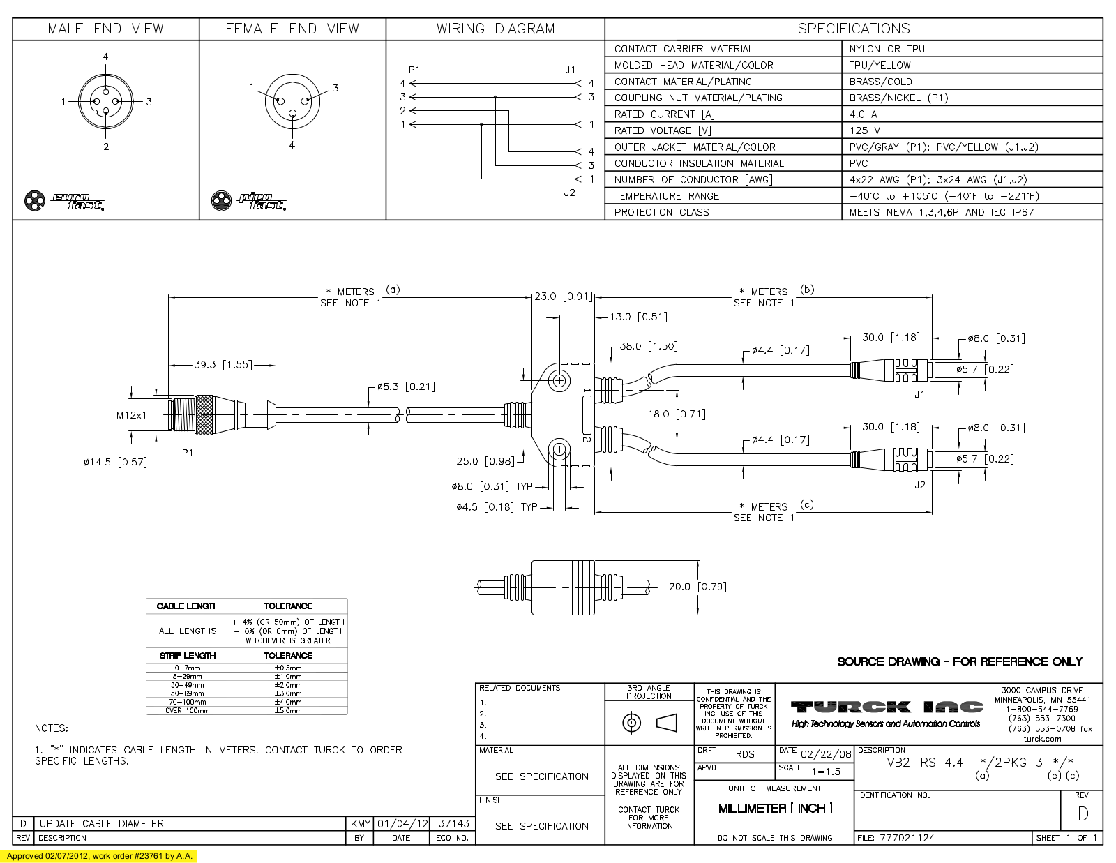 Turck VB2-RS4.4T-3/2PKG3-0.30.3 Specification Sheet