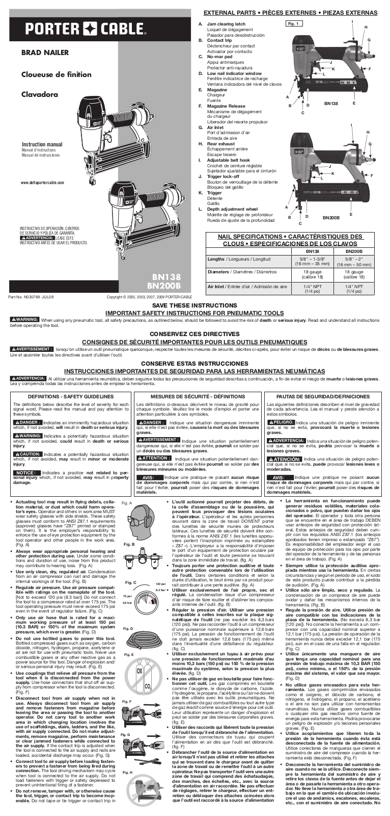 Porter-Cable BN200B, N030769 User Manual