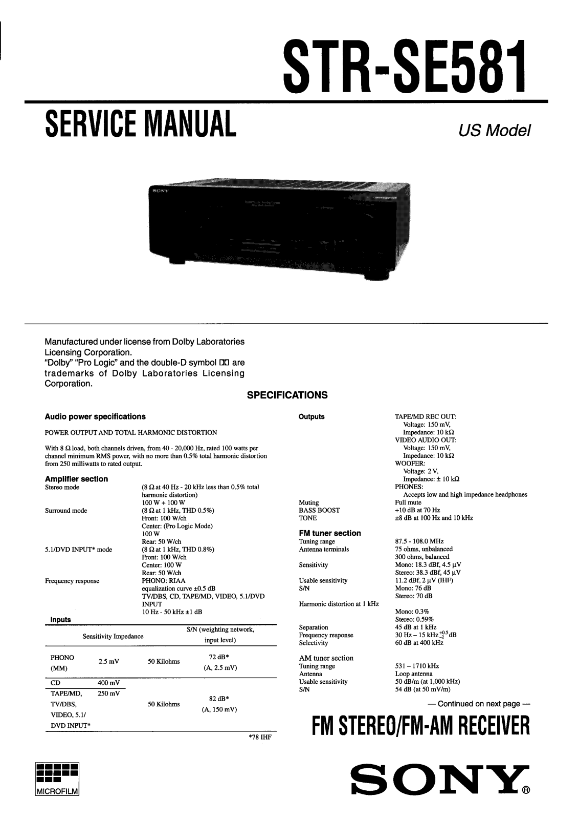 Sony STRSE-581 Service manual