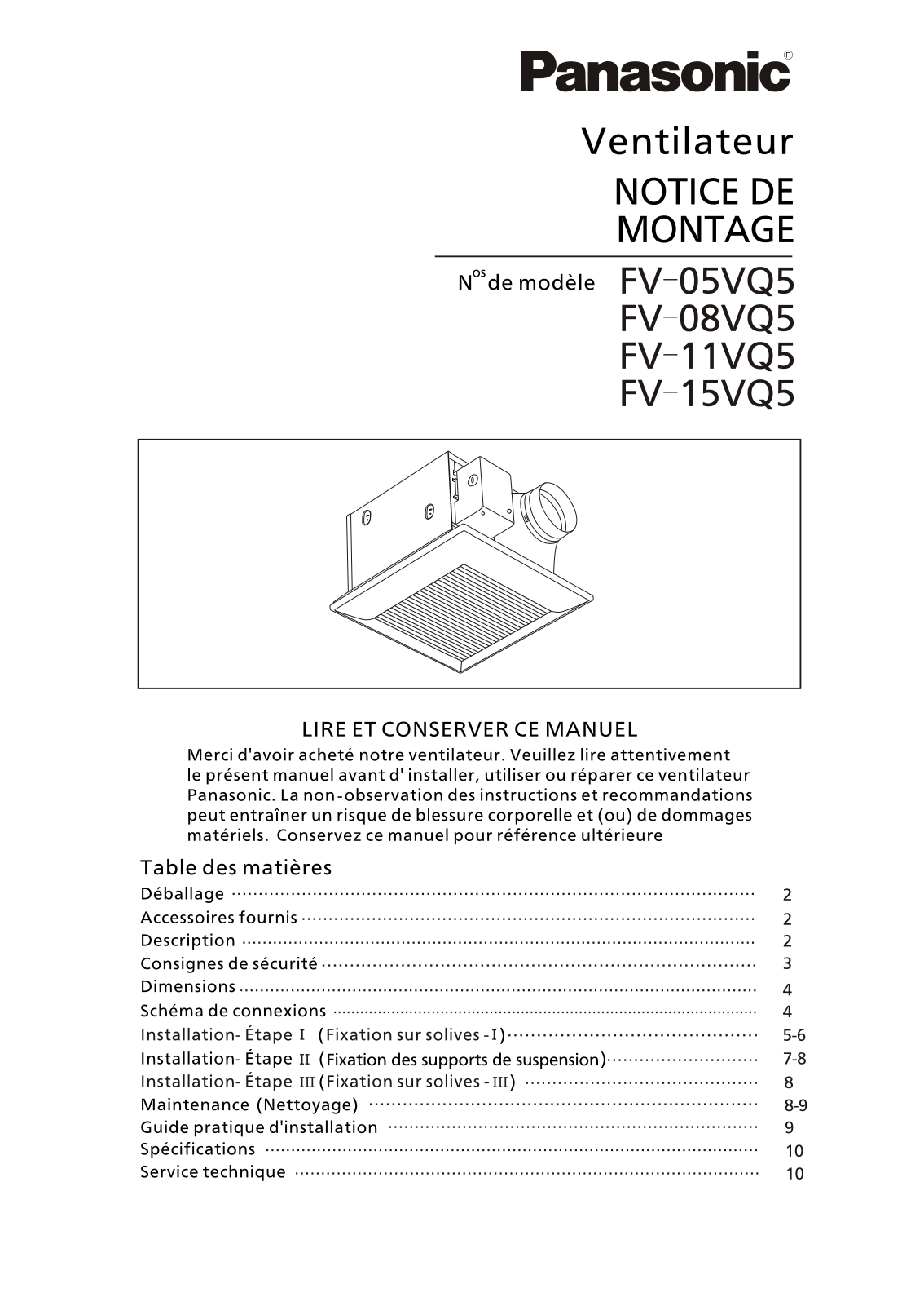 Panasonic fv-08vq5, FV-08VQ5-4.27 installation