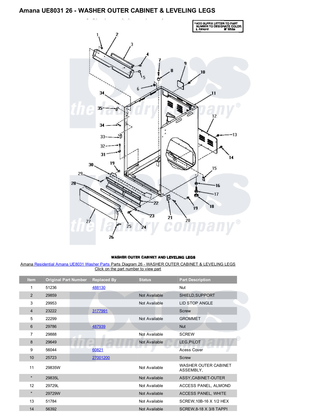 Amana UE8031 Parts Diagram