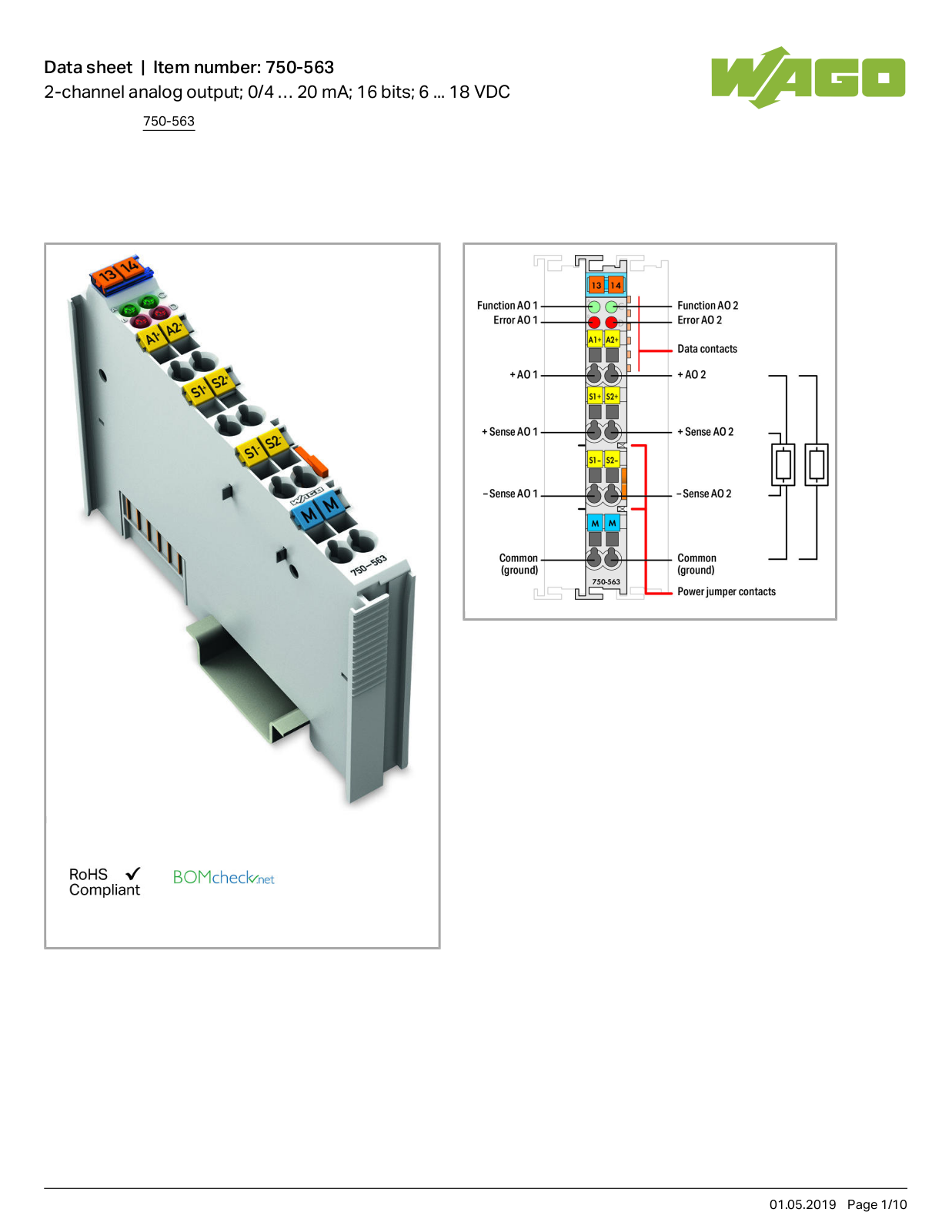 Wago 750-563 Data Sheet