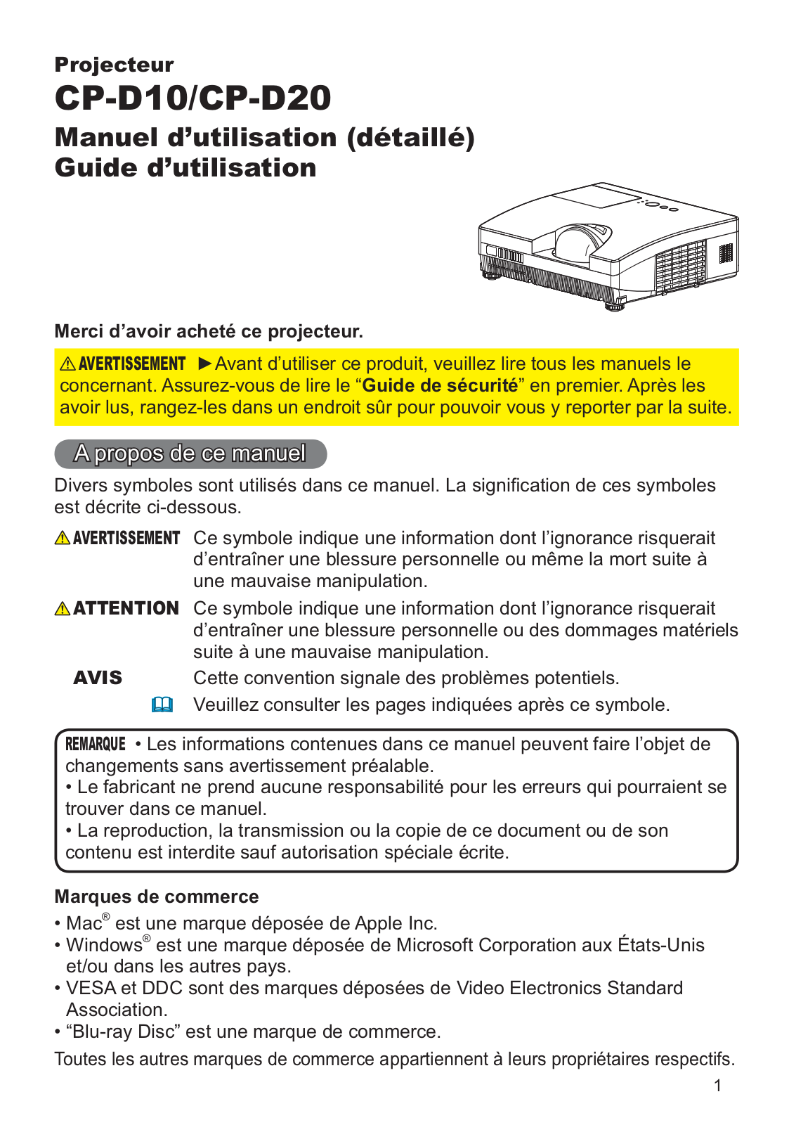 HITACHI CP-D20 User Manual