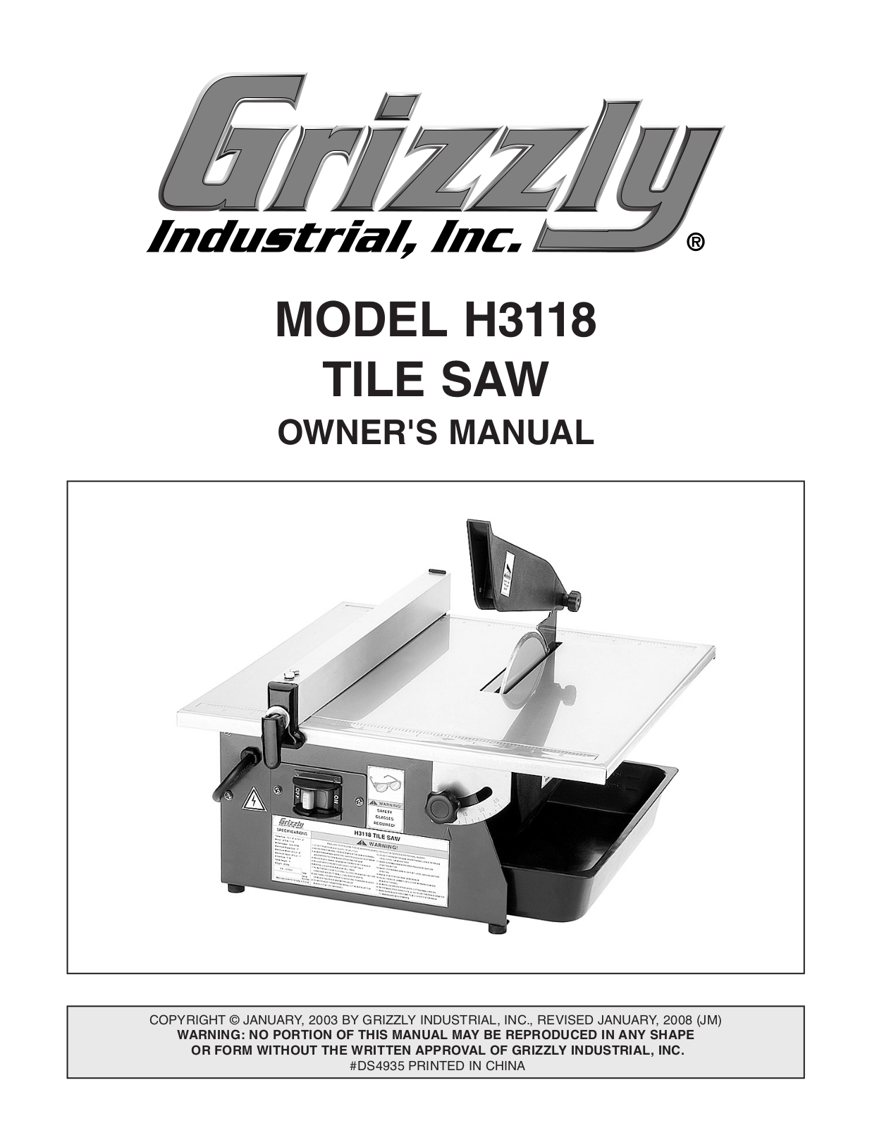 Grizzly H3118 User Manual